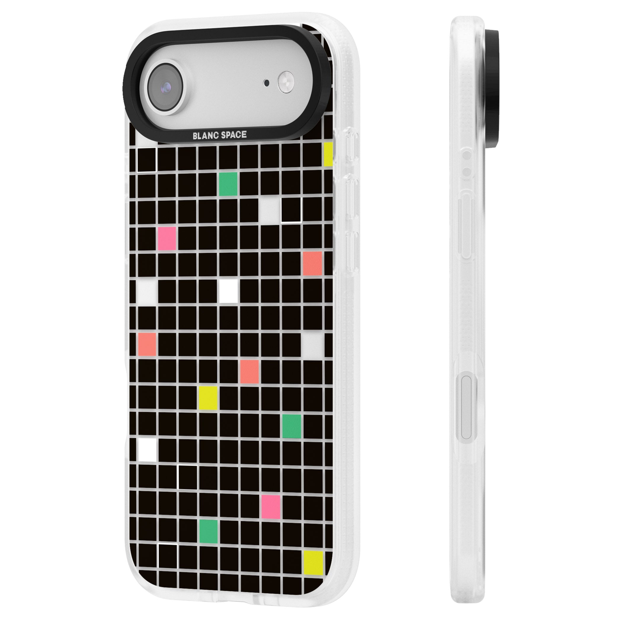 Vibrant Black Geometric Grid iPhone 17 Air Impact Air Clear Phone Case Side Profile