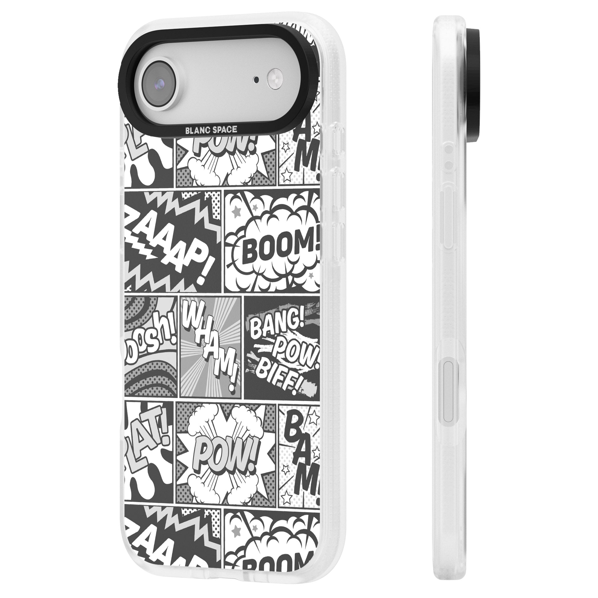 Onomatopoeia (Black & White) iPhone 17 Air Impact Air Clear Phone Case Side Profile