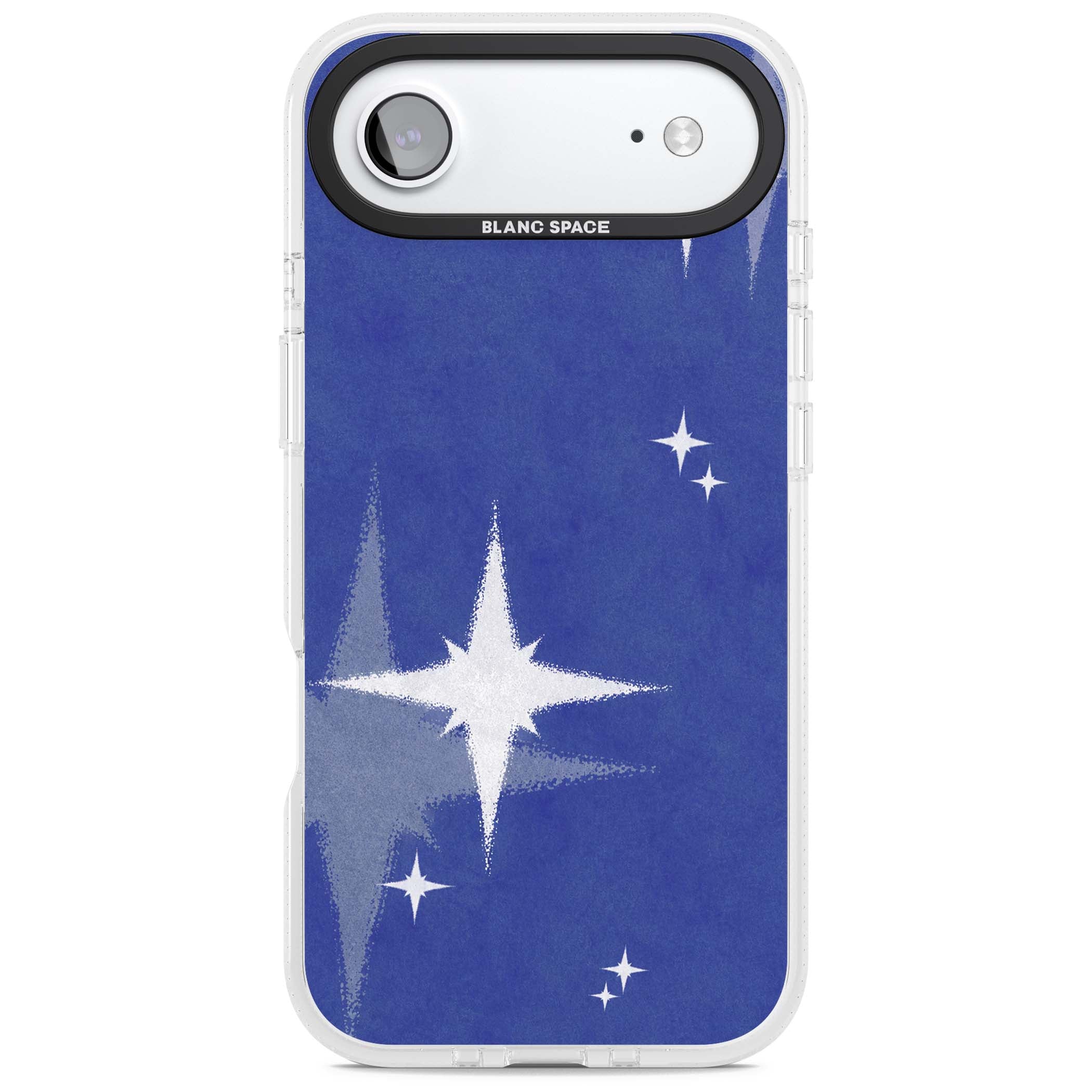Blue Sparkle celestial iPhone case featuring sparkling silver stars on a deep blue painterly night sky | Clear Case Impact Air case for iPhone Air
