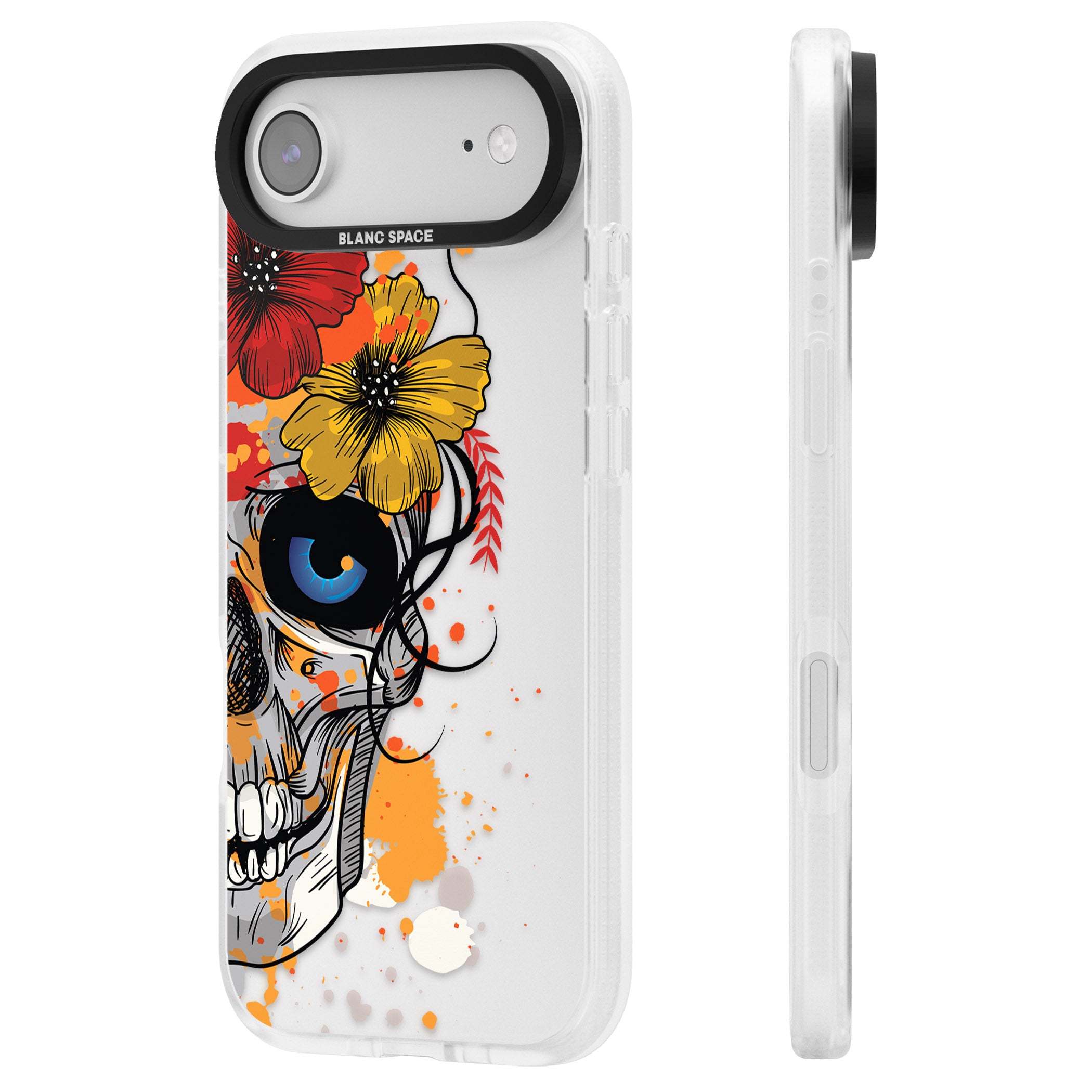 Sugar Skull Flowers iPhone 17 Air Impact Air Clear Phone Case Side Profile