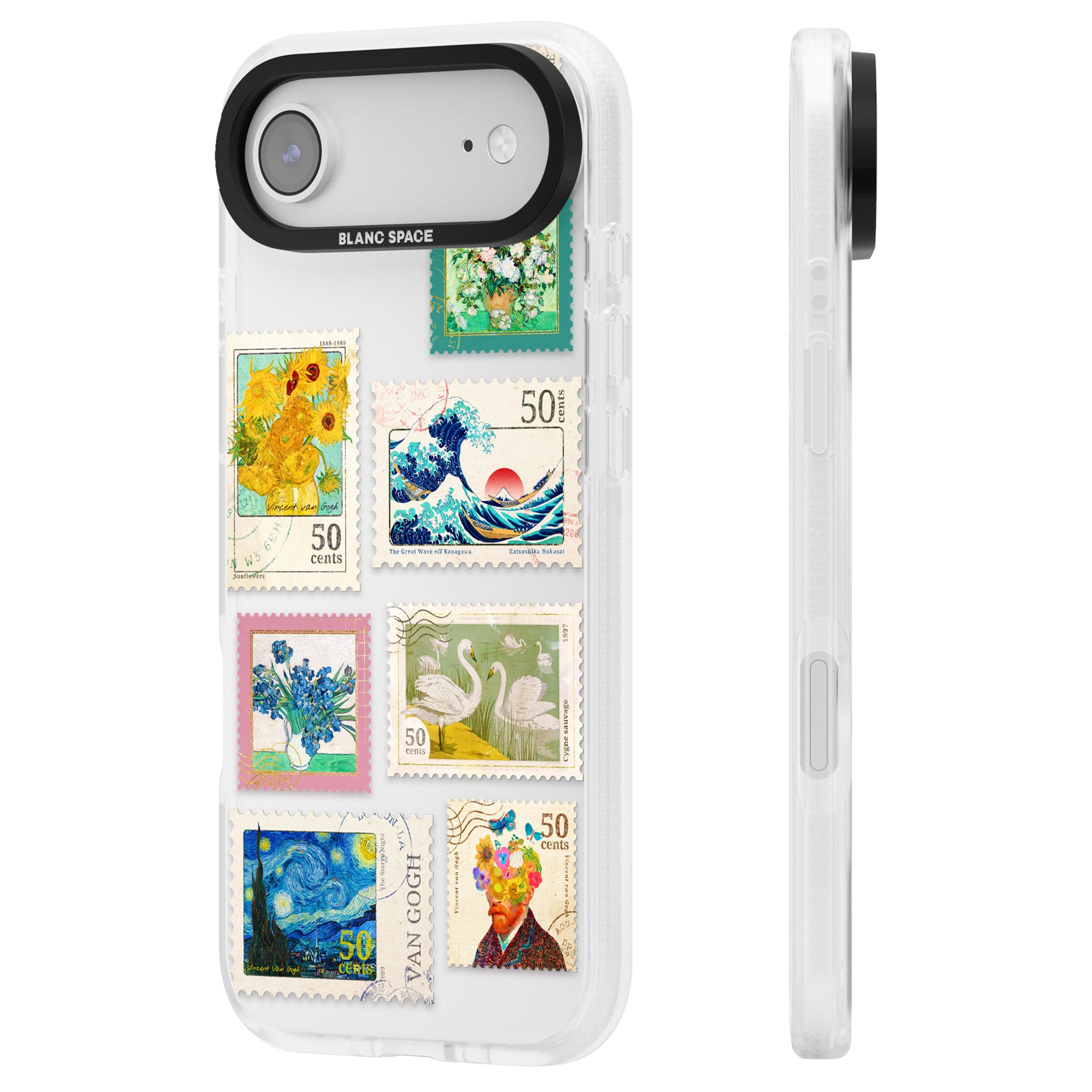 Vintage Art Stamps iPhone 17 Air Impact Air Clear Phone Case Side Profile