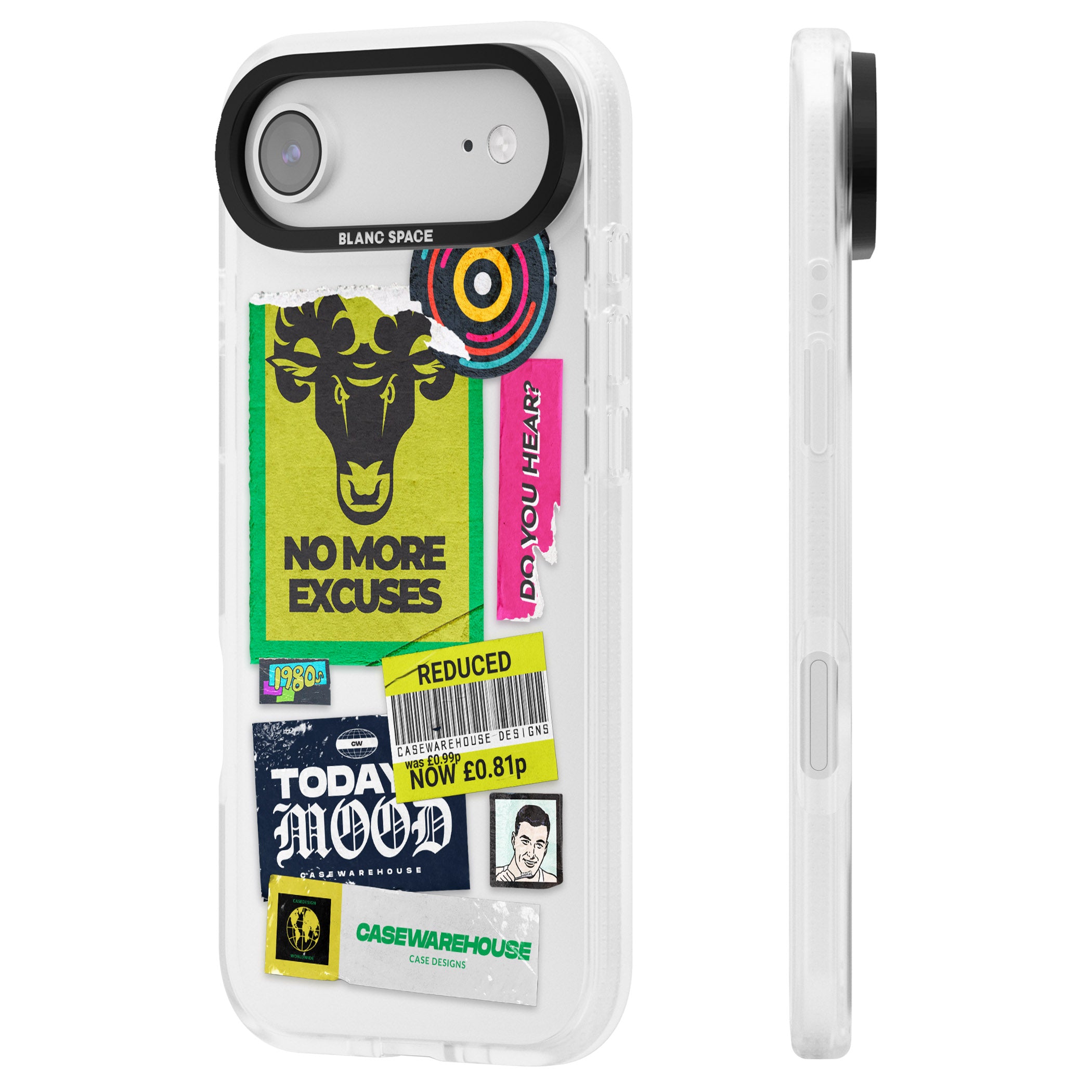 No More Excuses Sticker Mix iPhone 17 Air Impact Air Clear Phone Case Side Profile