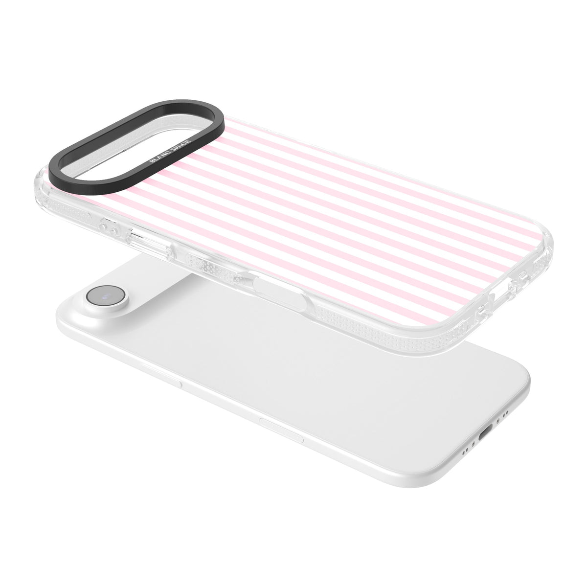 Pink Stripe preppy iPhone case featuring soft pastel pink and white vertical candy stripes iPhone Air / iPhone 17 Air Impact Air Phone Case angled