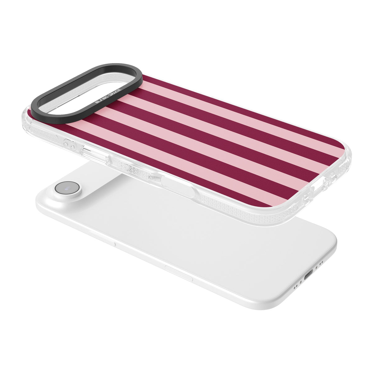 Bordeaux Belle preppy iPhone case featuring bold vertical stripes in burgundy and soft blush pink iPhone Air / iPhone 17 Air Impact Air Phone Case angled