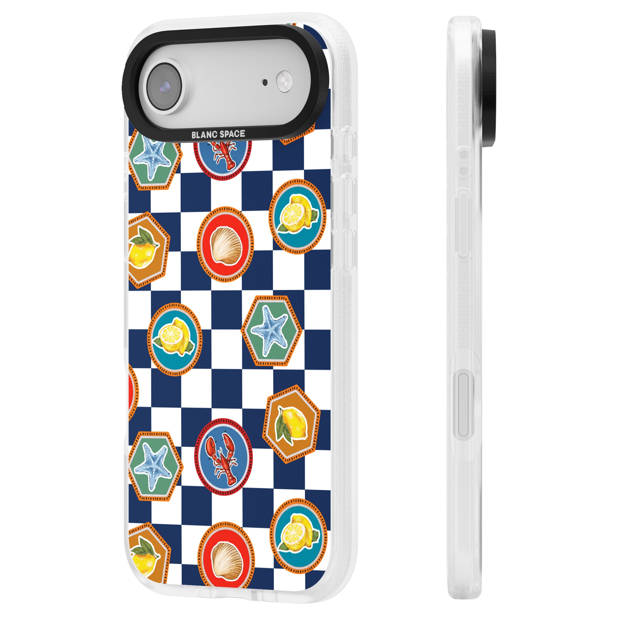 Coastal Check Pattern iPhone 17 Air Impact Air Clear Phone Case Side Profile