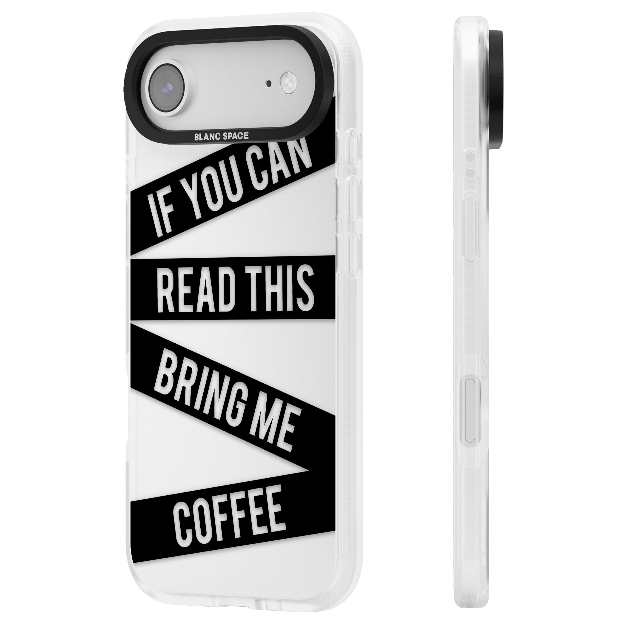 Bring Me Coffee iPhone 17 Air Impact Air Clear Phone Case Side Profile