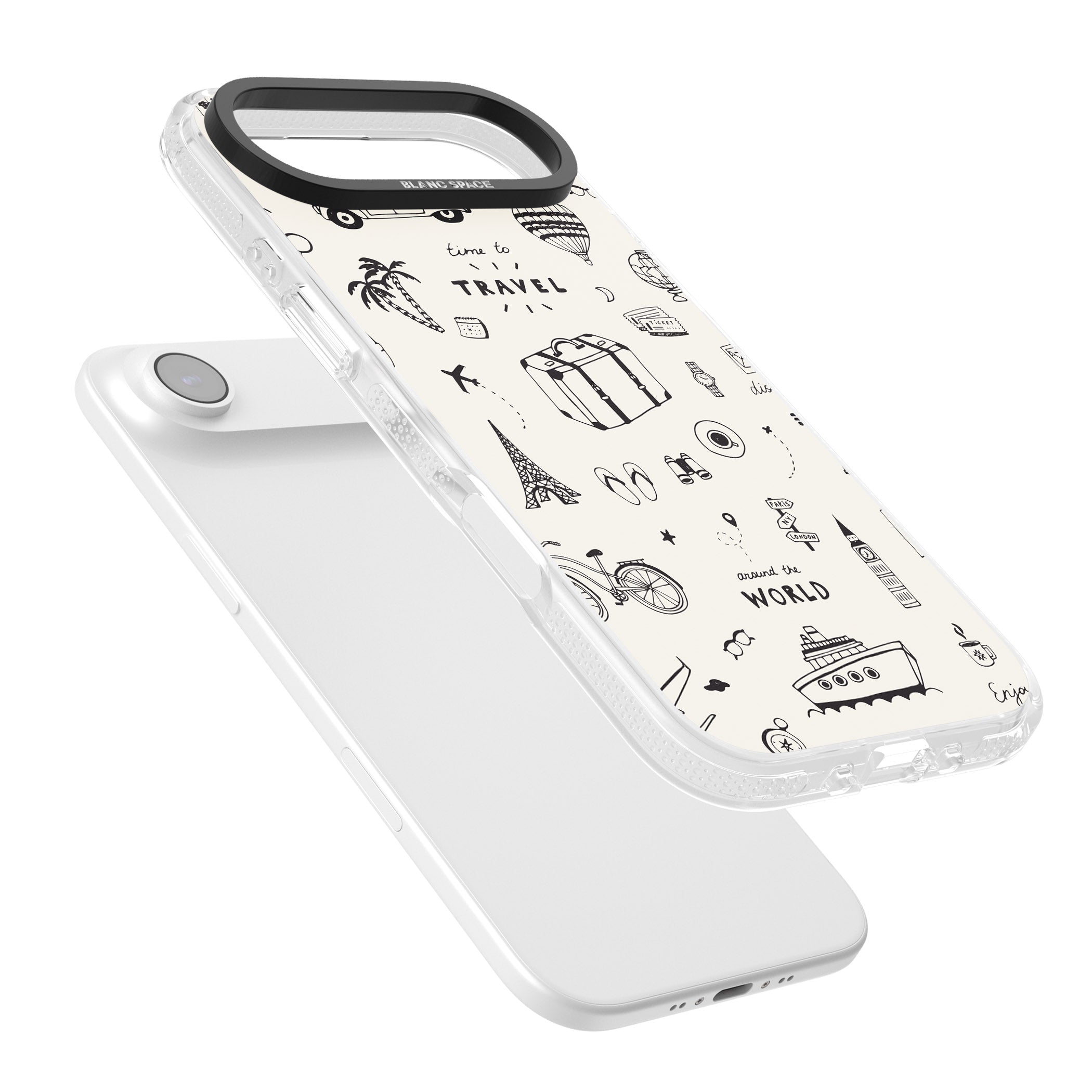 Cute Travel Pattern, White On iPhone 17 Air Impact Air Clear Phone Case Colours