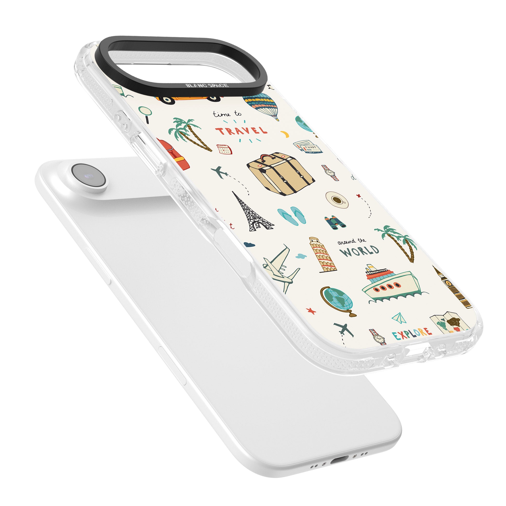 Cute Travel Pattern Cream iPhone 17 Air Impact Air Clear Phone Case Colours