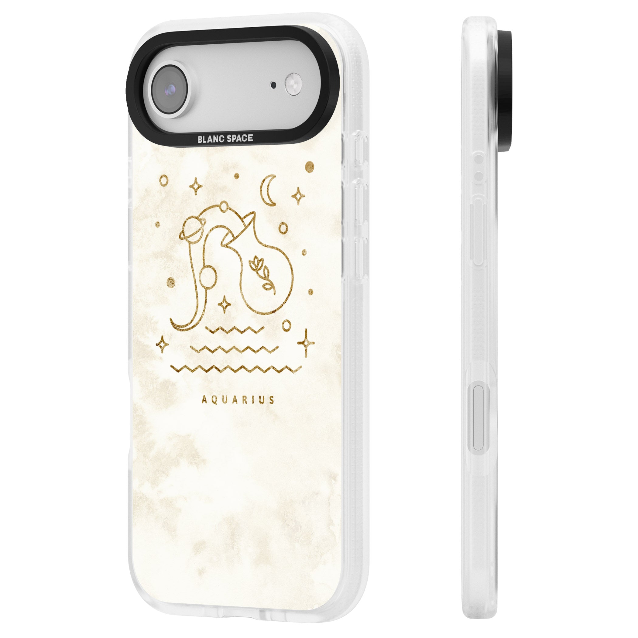 Aquarius Golden Emblem iPhone 17 Air Impact Air Clear Phone Case Side Profile