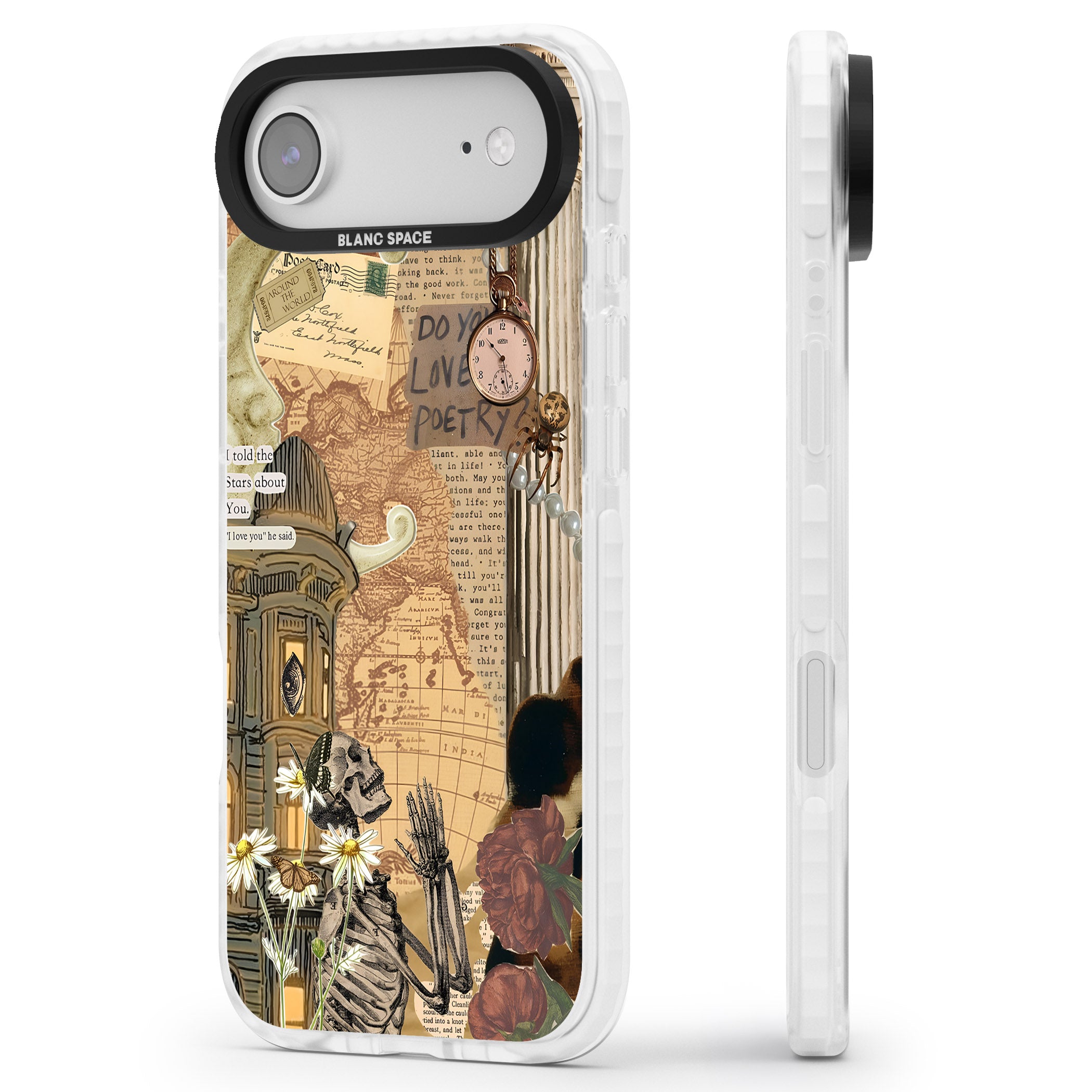 Skeleton Poetry iPhone 17 Air Impact Clear Phone Case Side Profile