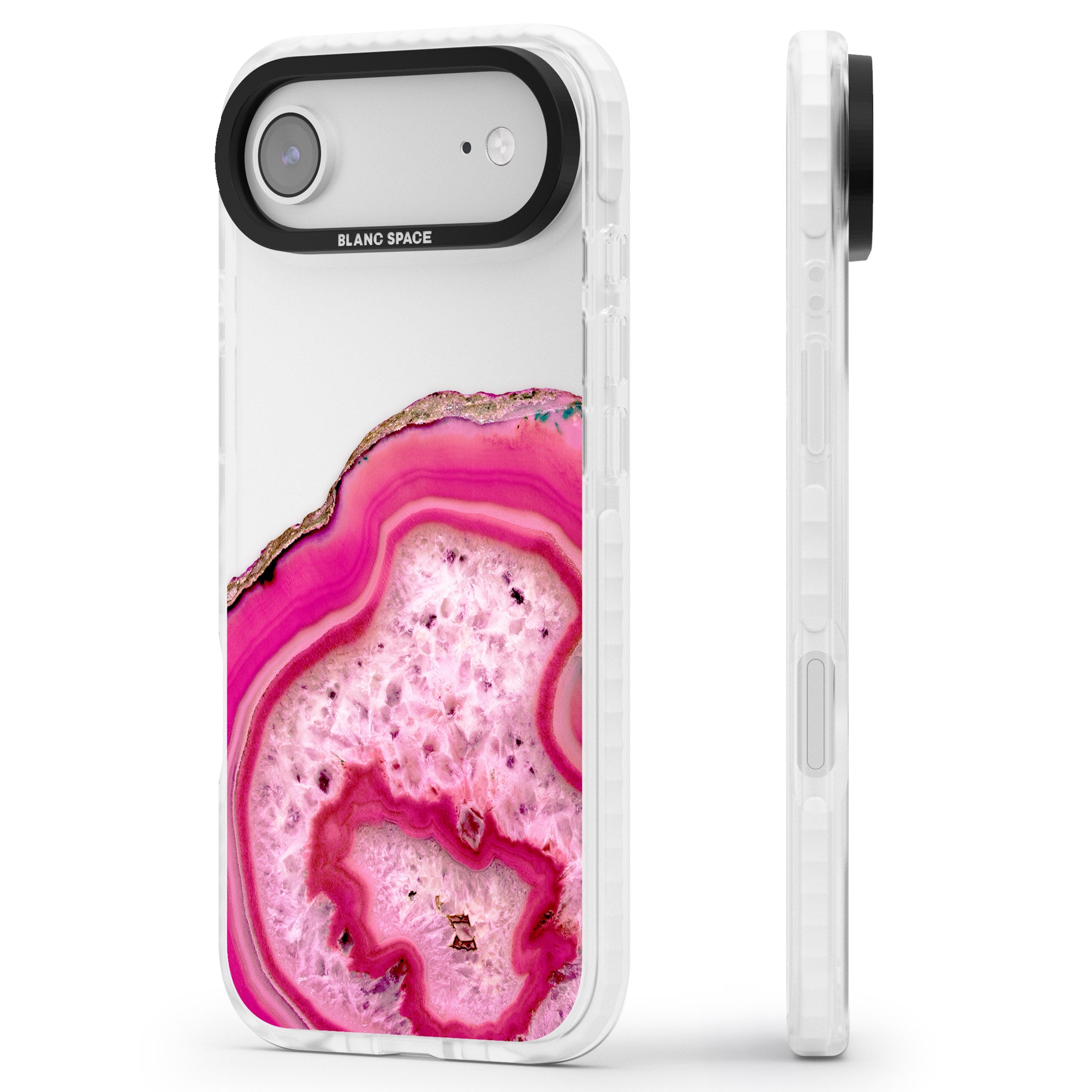 Pink Geode Crystal iPhone 17 Air Impact Clear Phone Case Side Profile
