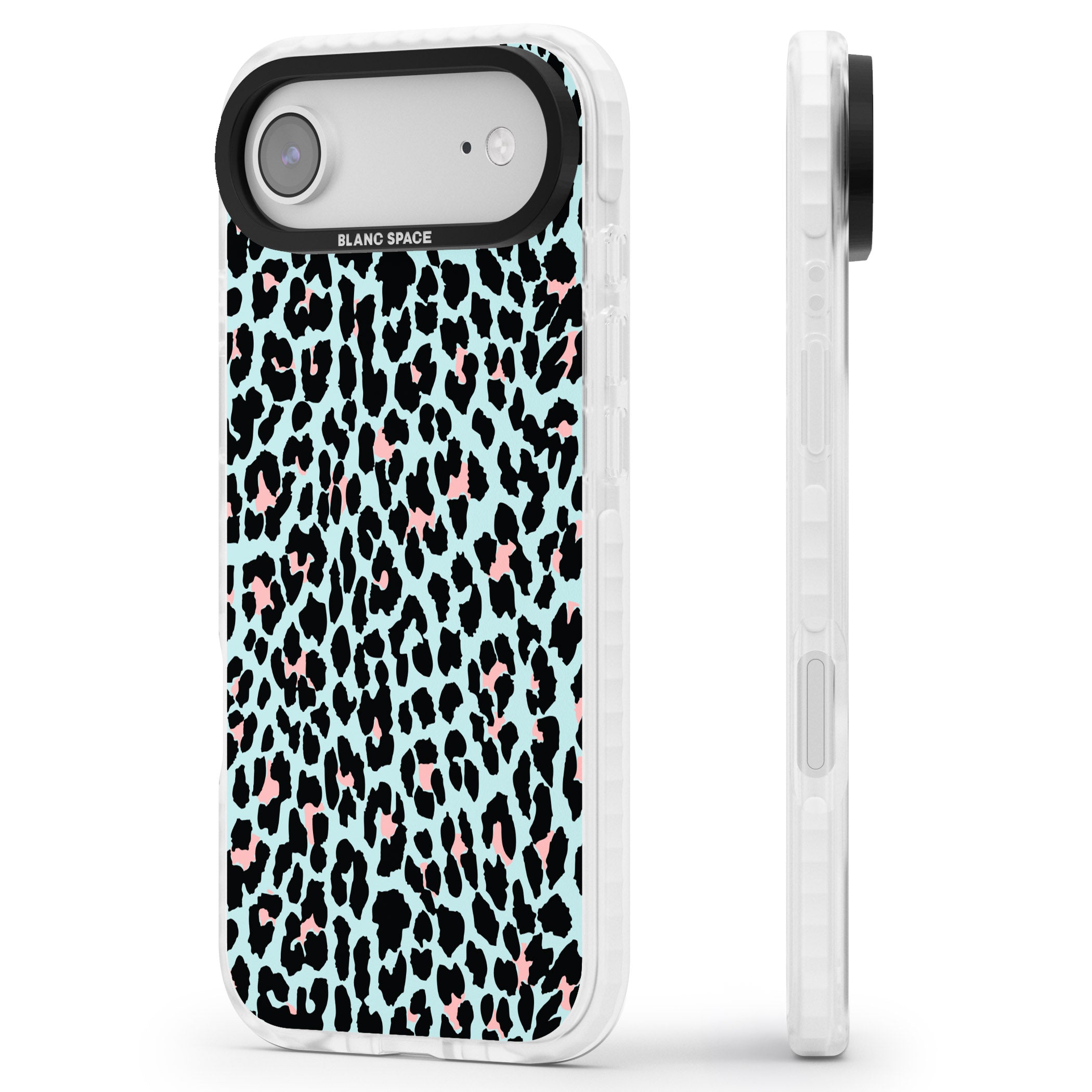 Pastel Blue & Pink Leopard Print iPhone 17 Air Impact Clear Phone Case Side Profile