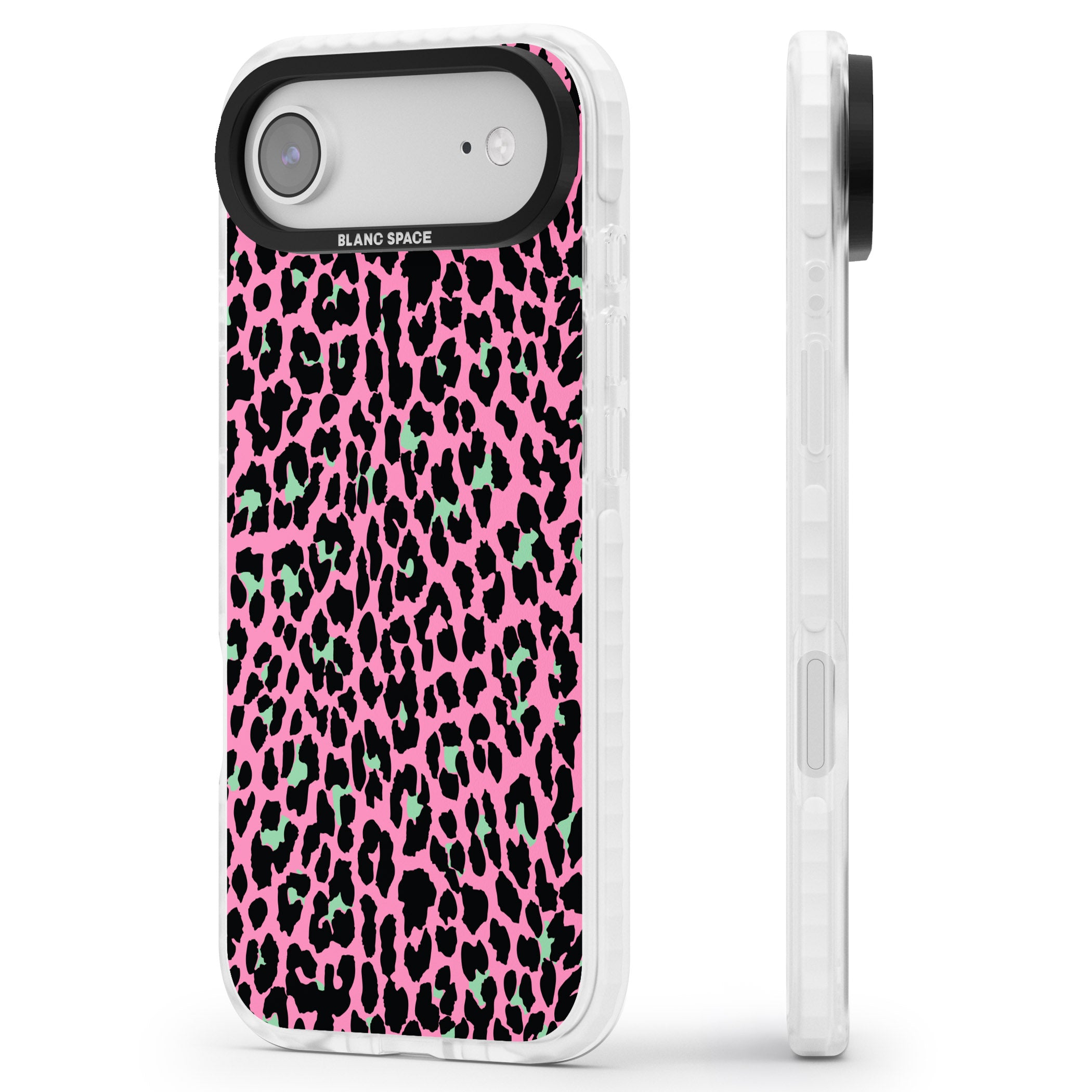 Pink & Green Leopard iPhone 17 Air Impact Clear Phone Case Side Profile