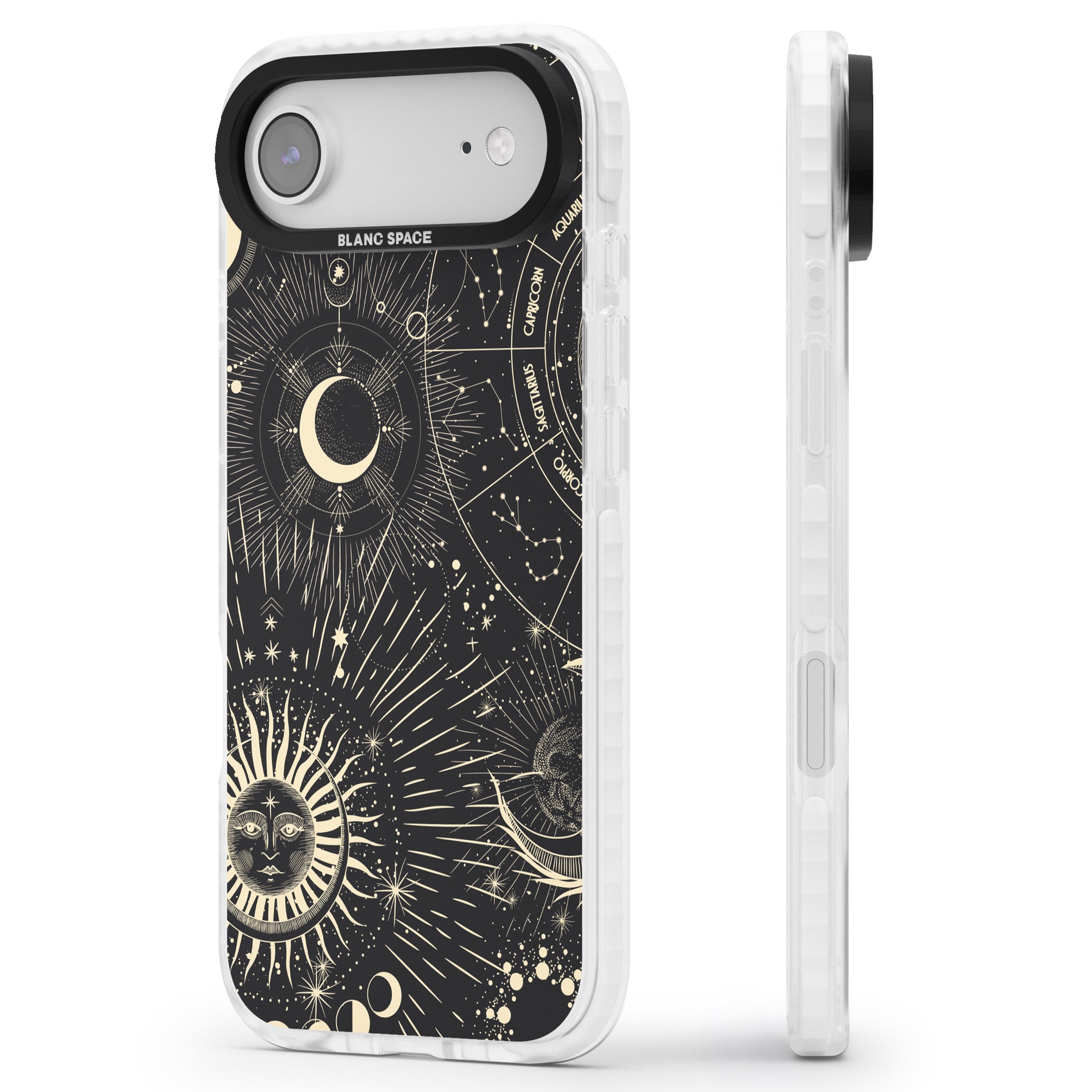 Cosmic Sun & Symbols Zodiac iPhone 17 Air Impact Clear Phone Case Side Profile