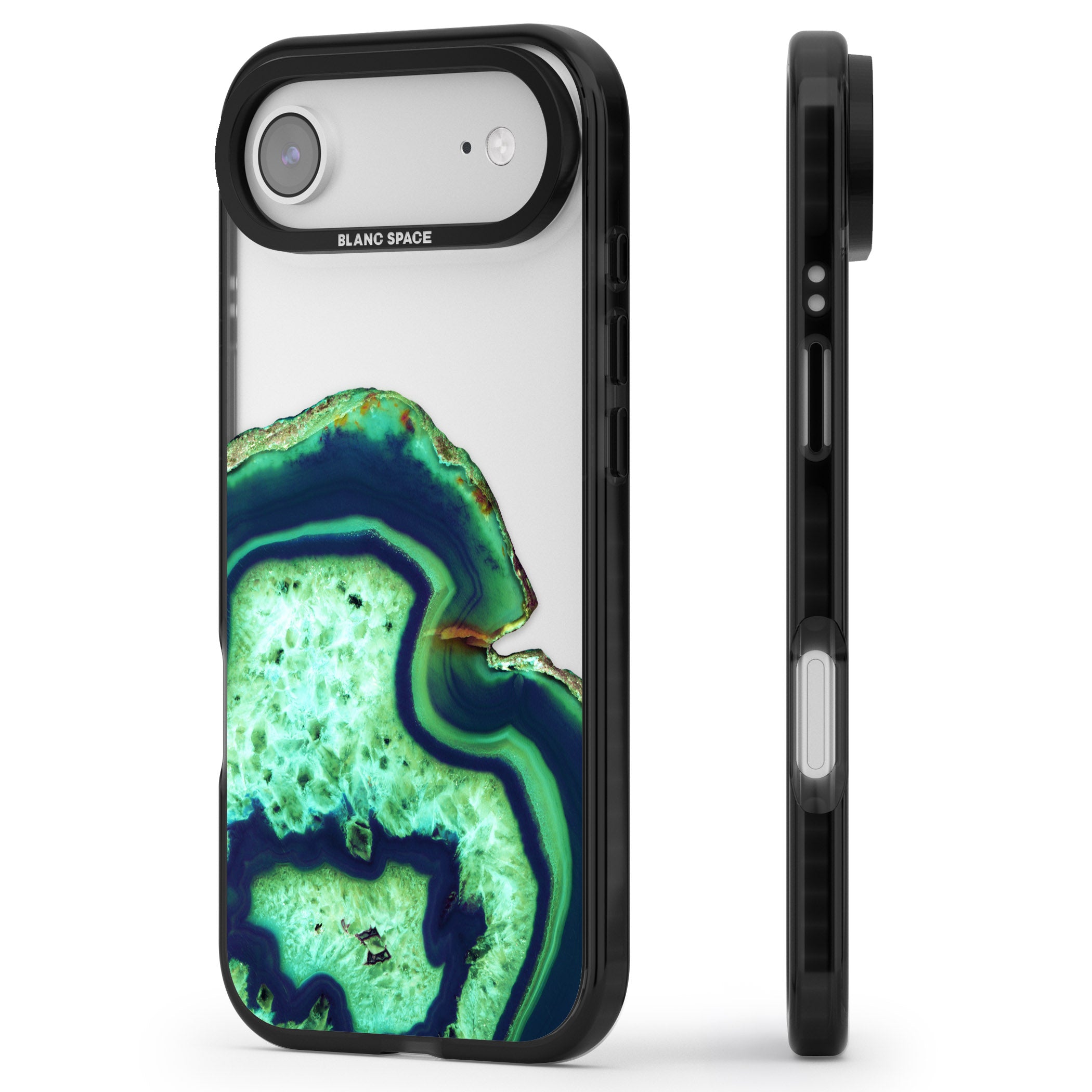Emerald Agate Slice iPhone 17 Air Impact Black Phone Case Side Profile