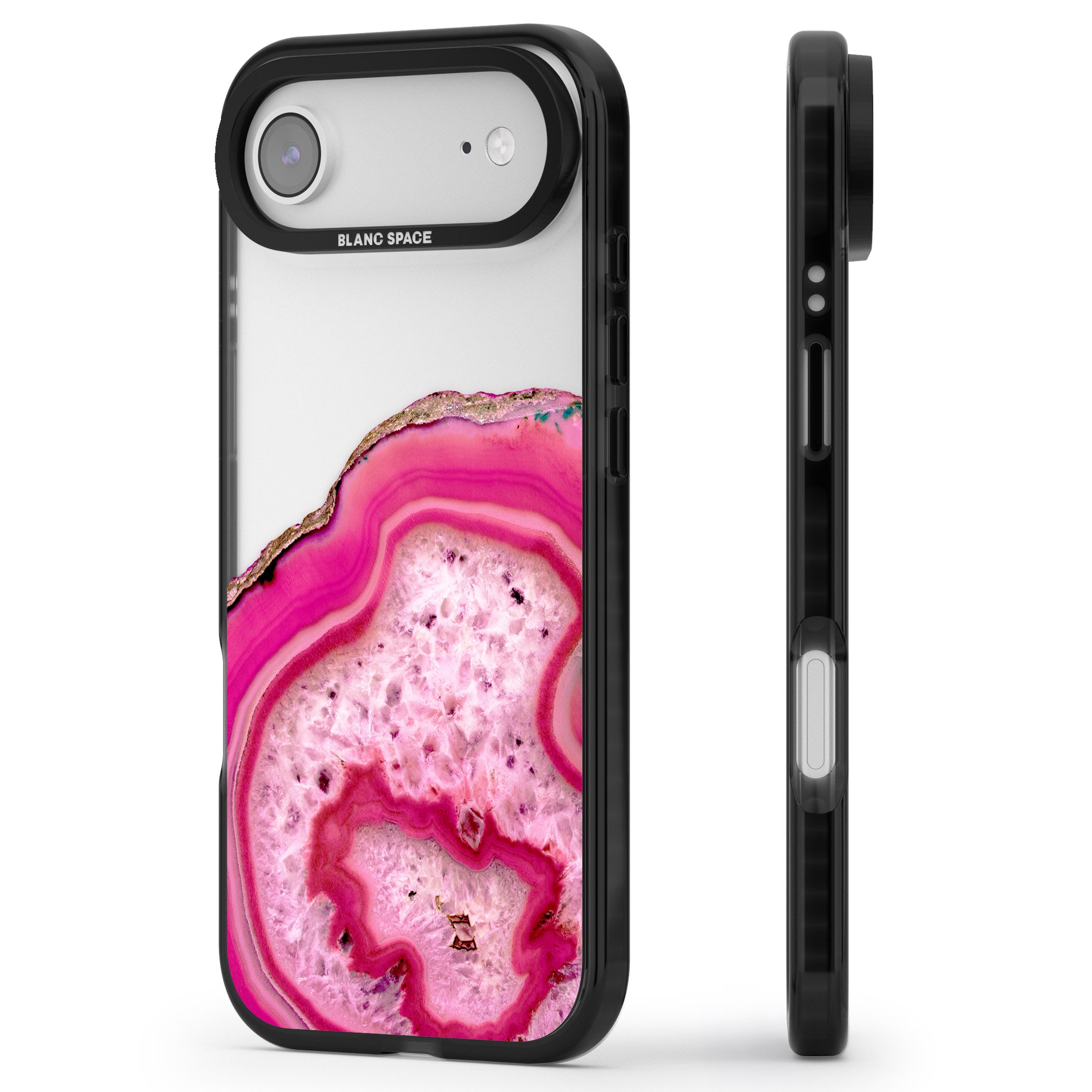 Pink Geode Crystal iPhone 17 Air Impact Black Phone Case Side Profile
