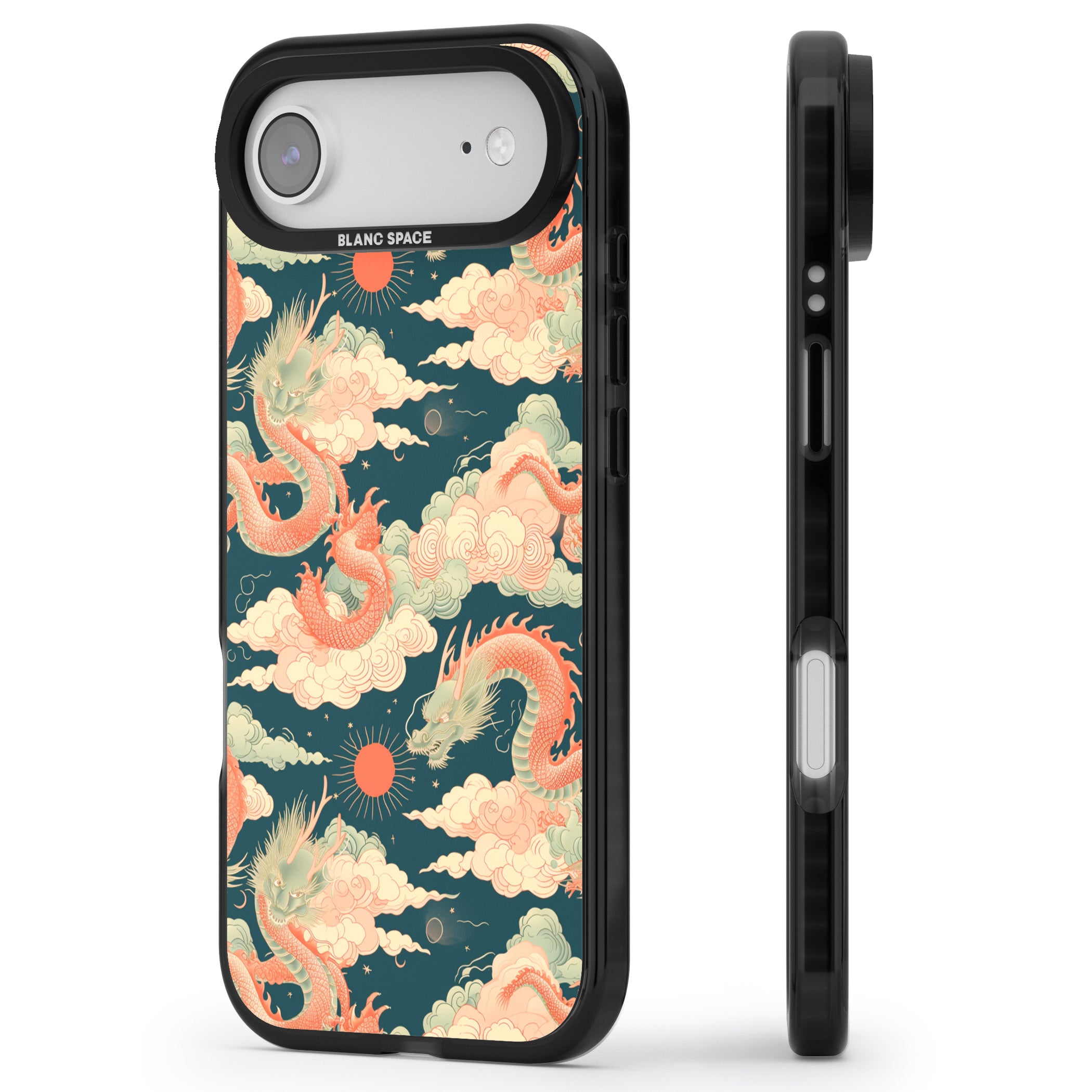 Chinese Dragons Clouds iPhone 17 Air Impact Black Phone Case Side Profile