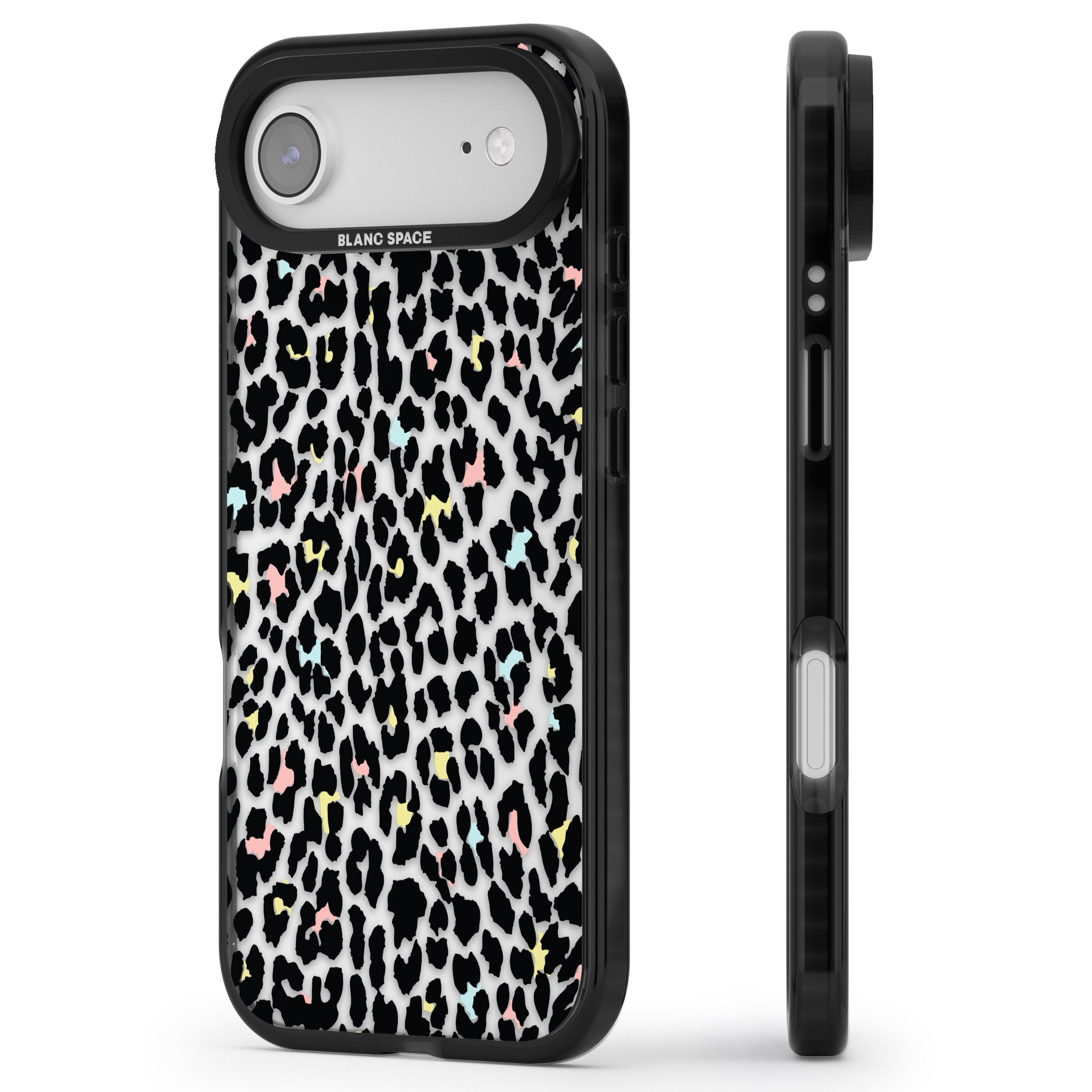 Pastel Leopard Print iPhone 17 Air Impact Black Phone Case Side Profile