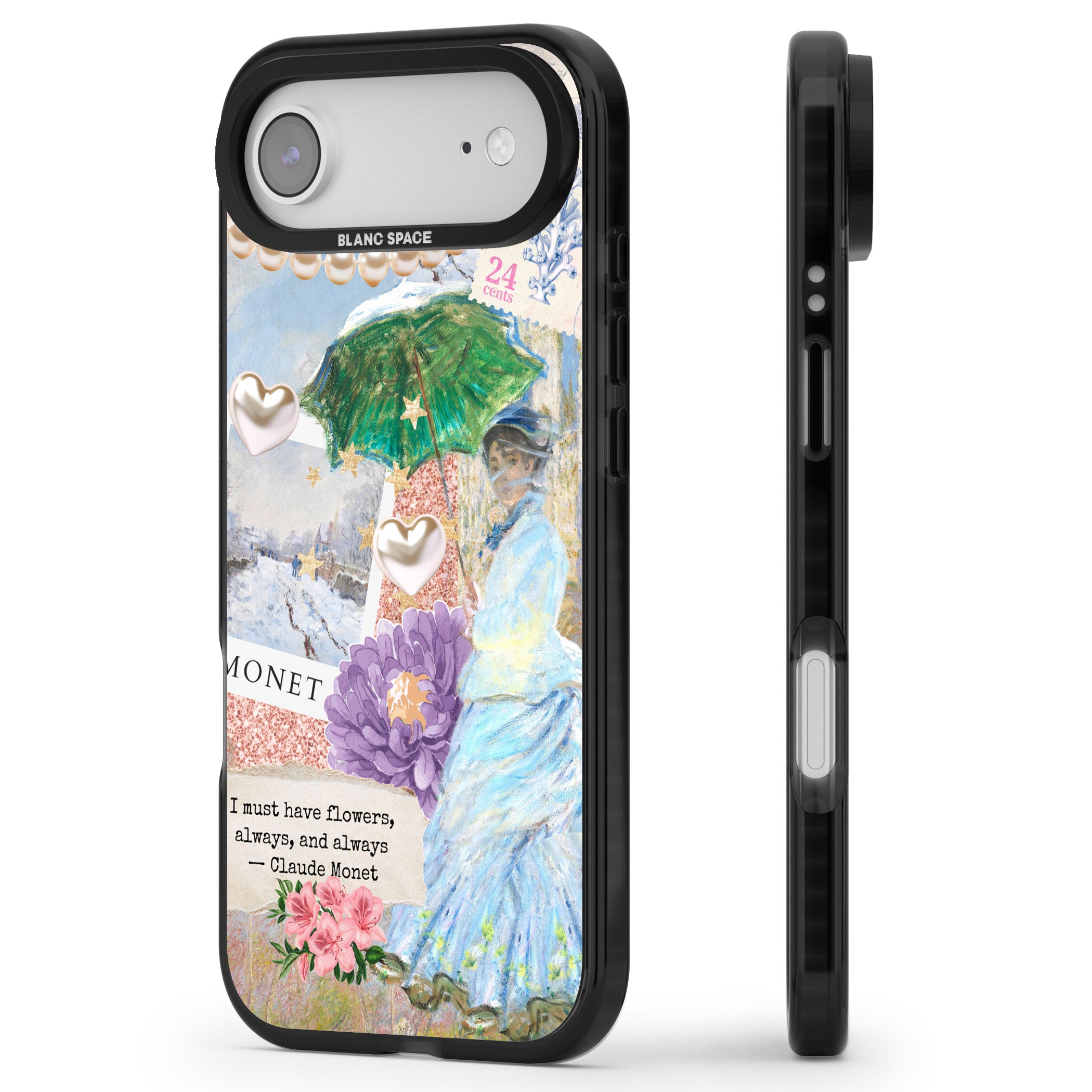 Monet 'Must Have Flowers' Collage iPhone 17 Air Impact Black Phone Case Side Profile