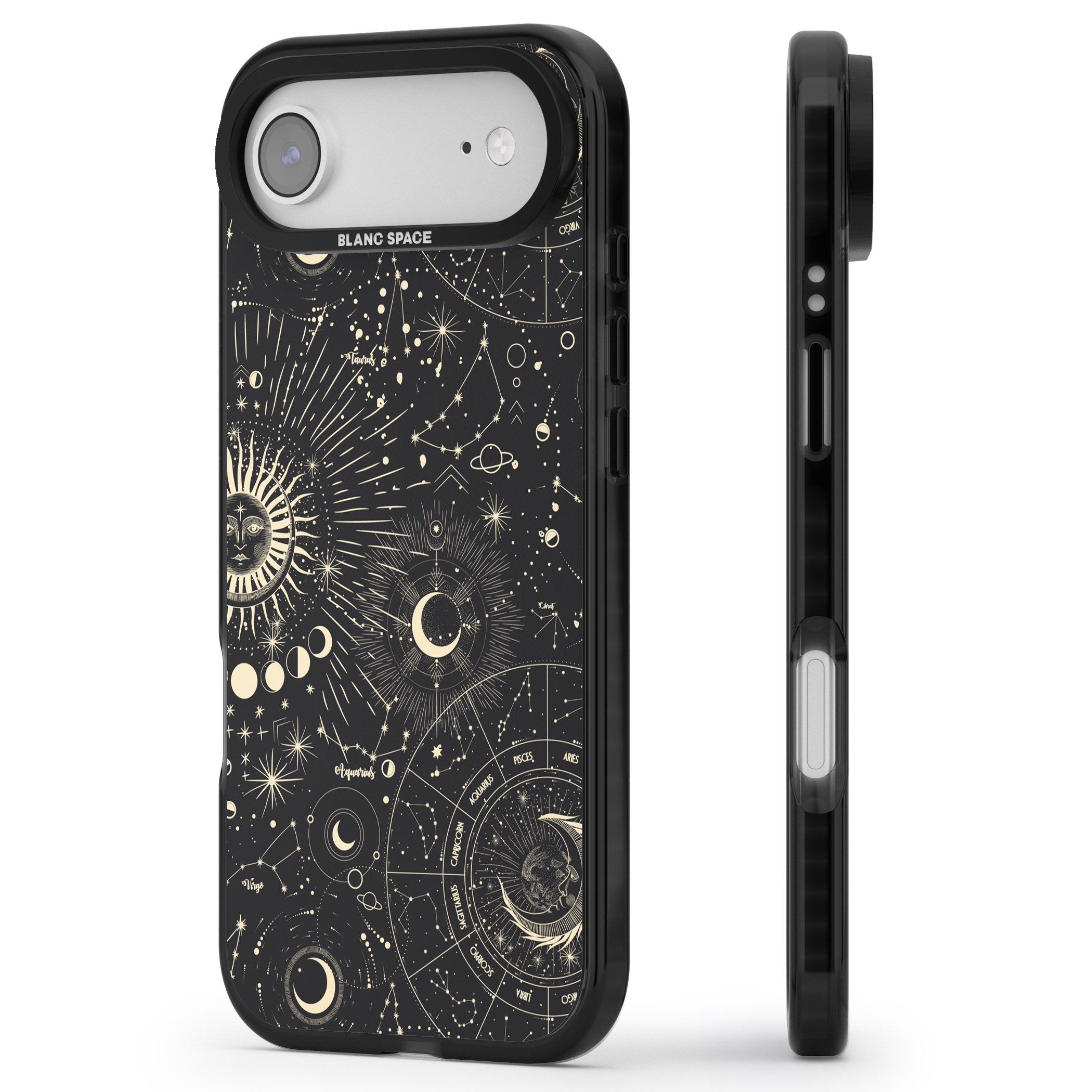 Suns & Zodiac Celestial Chart iPhone 17 Air Impact Black Phone Case Side Profile