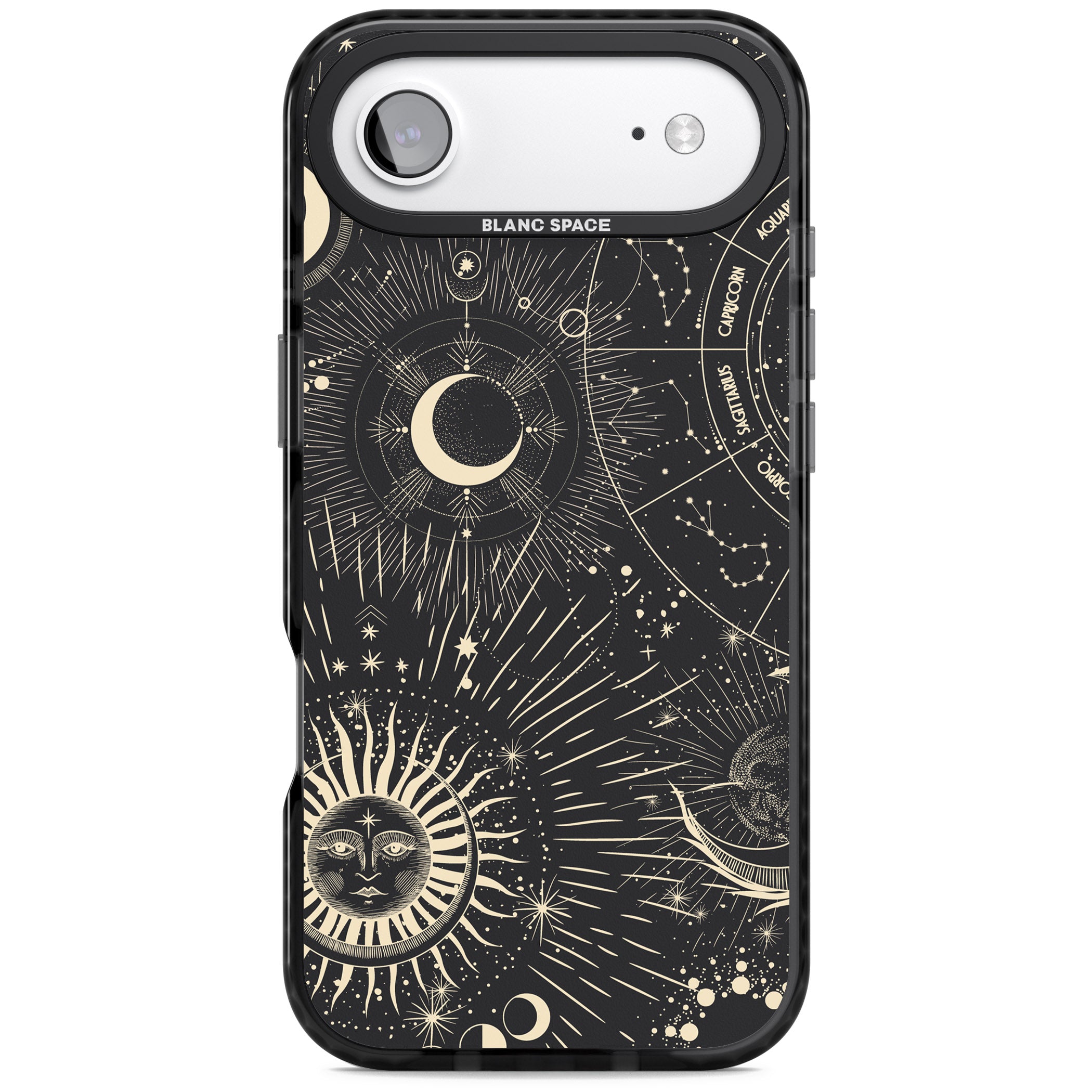 Cosmic Sun & Symbols Zodiac iPhone 17 Air Impact Black Phone Case