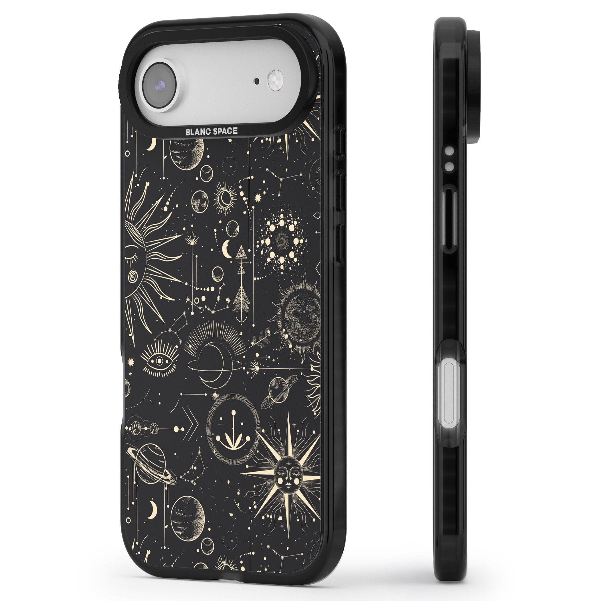 Cosmic Suns And Planets iPhone 17 Air Impact Black Phone Case Side Profile