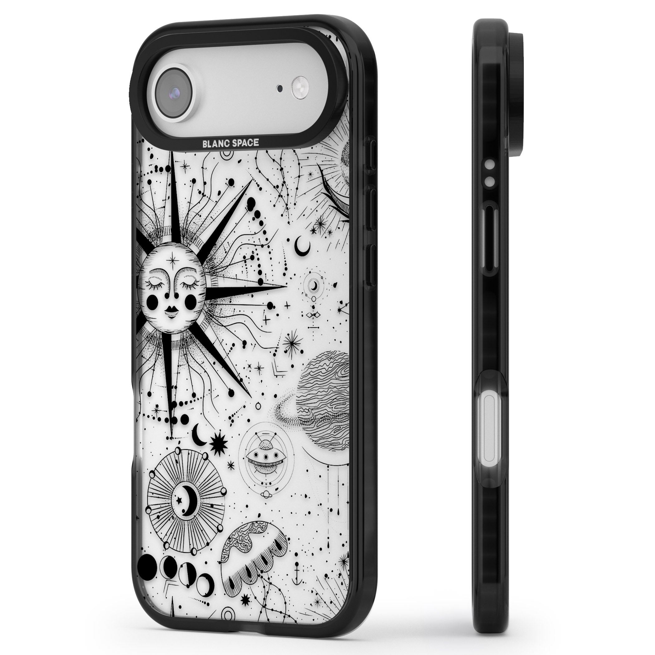Cosmic Sun Zodiac iPhone 17 Air Impact Black Phone Case Side Profile