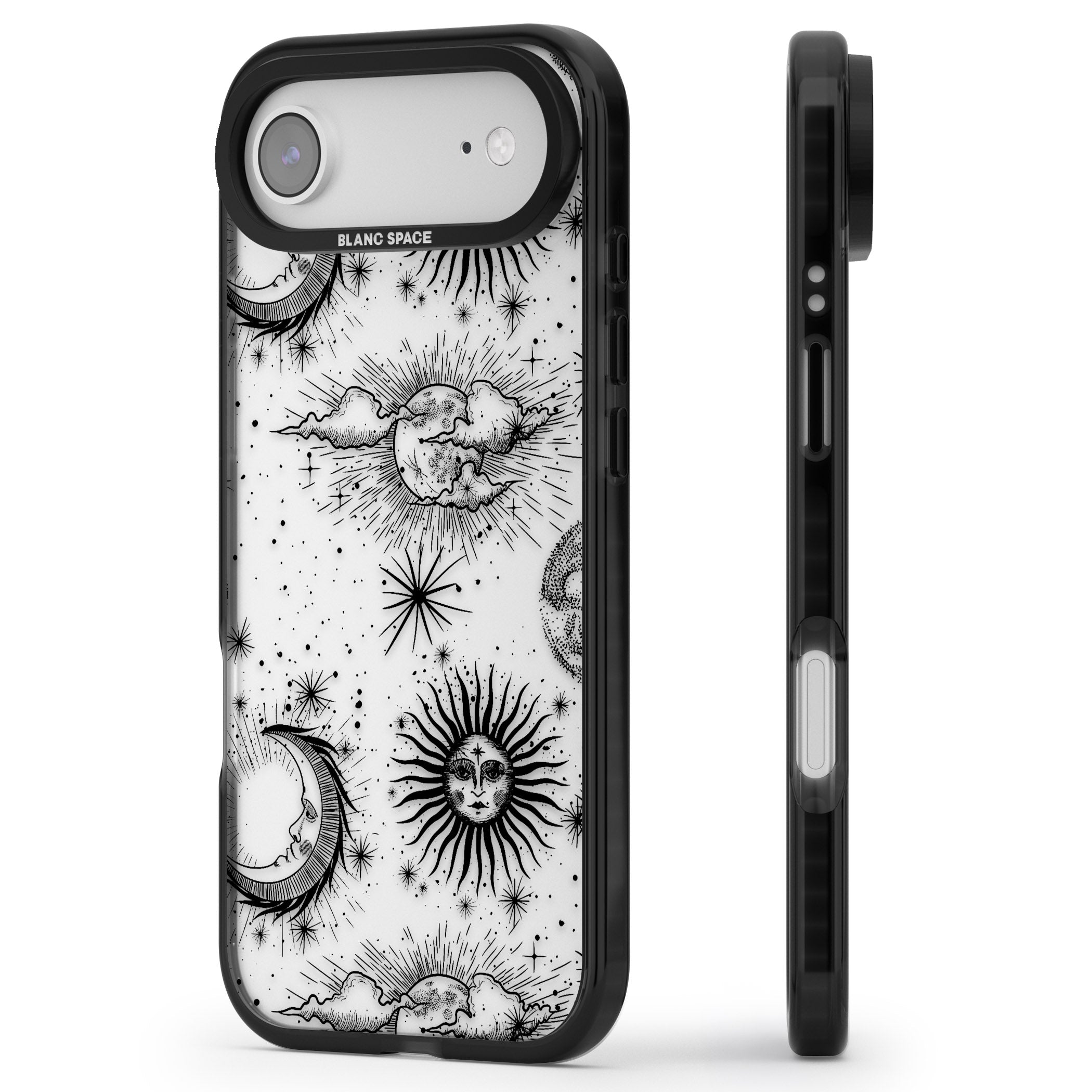Suns, Moons & Clouds iPhone 17 Air Impact Black Phone Case Side Profile