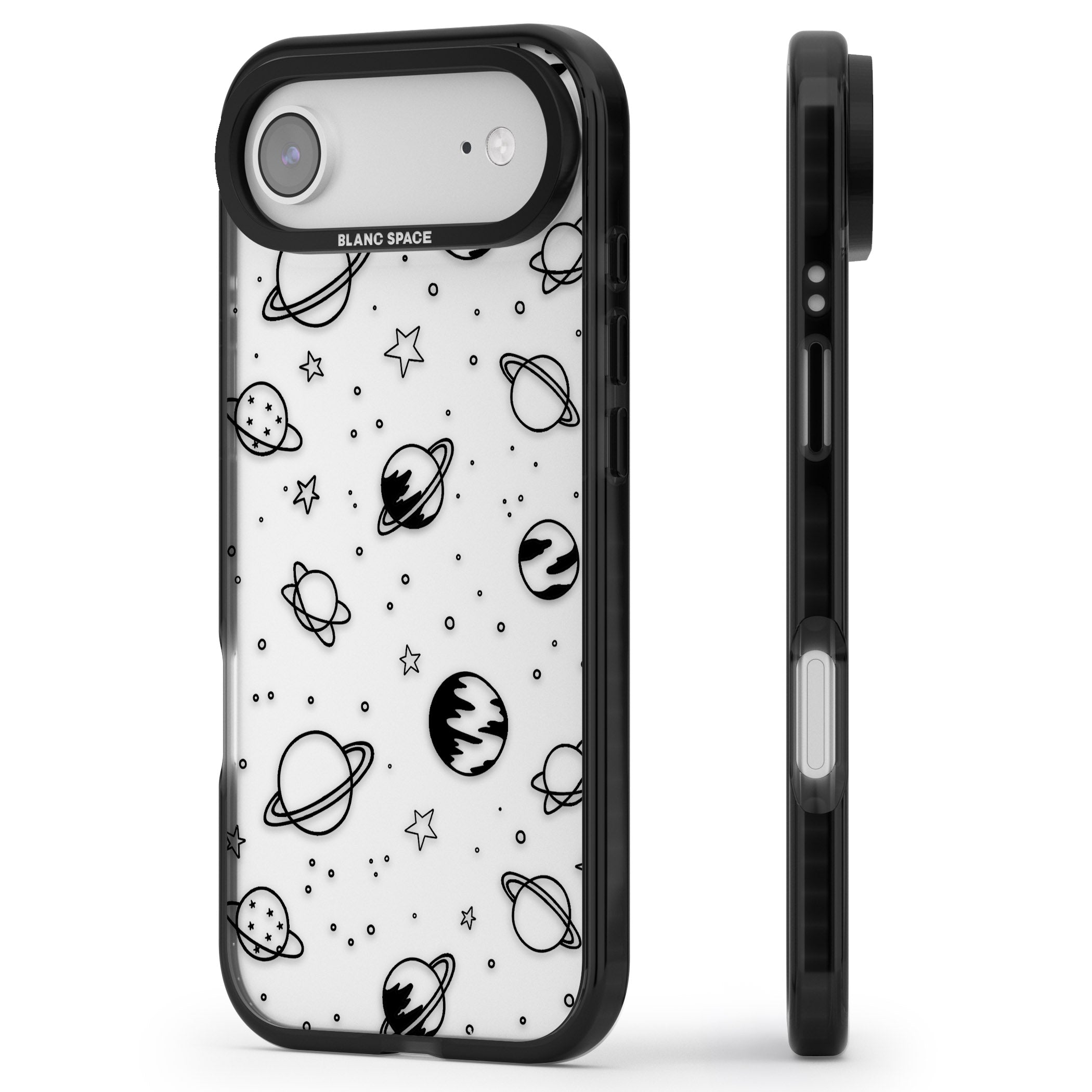 Cosmic Sketch Black Clear iPhone 17 Air Impact Black Phone Case Side Profile