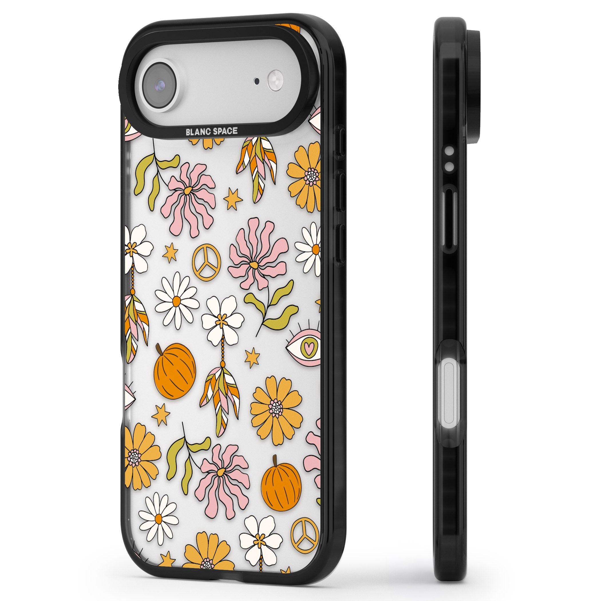 Retro Boho Fall Floral iPhone 17 Air Impact Black Phone Case Side Profile