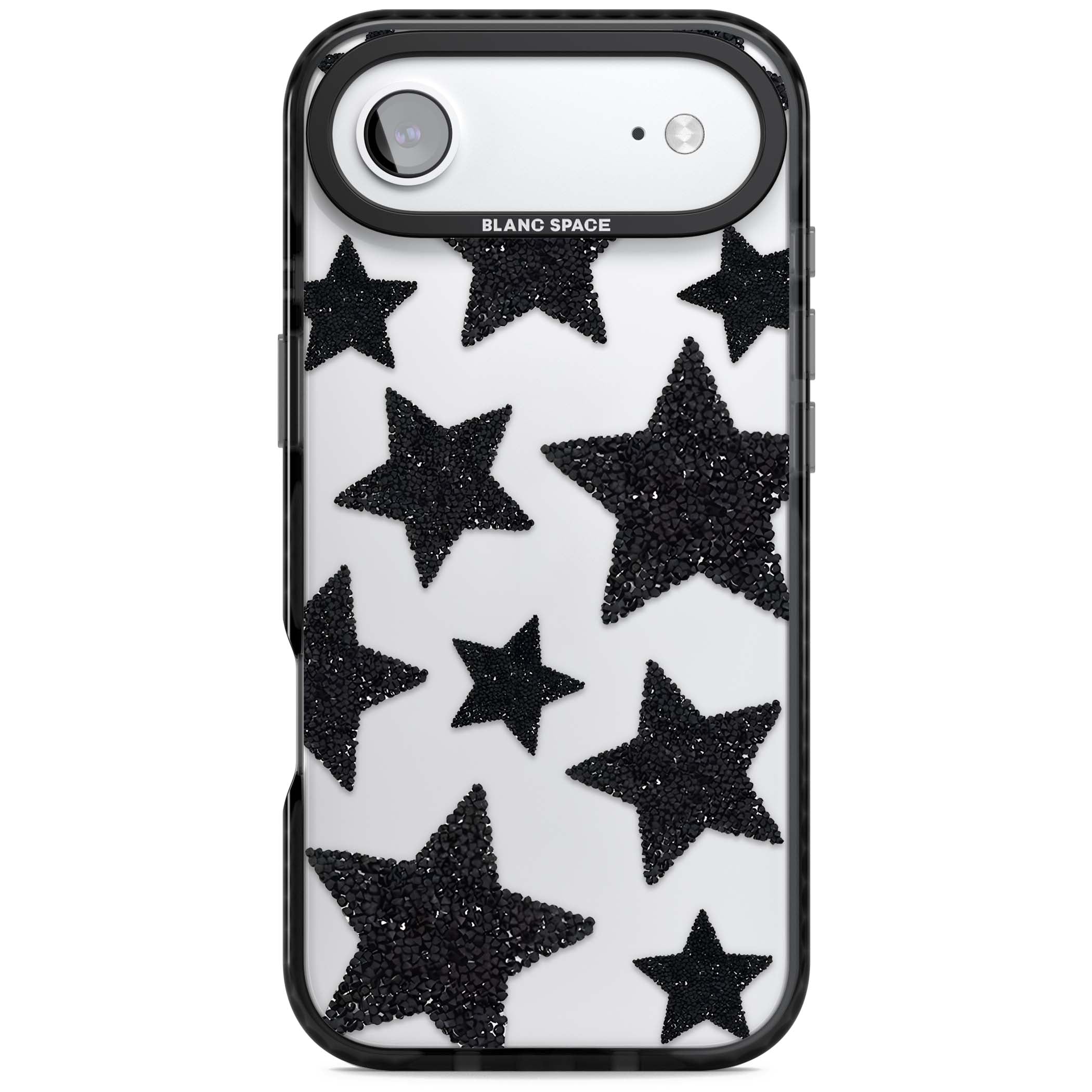 Beaded Black Stars celestial iPhone case featuring black glitter beaded stars scattered on a clear background | Clear Impact case for iPhone Air