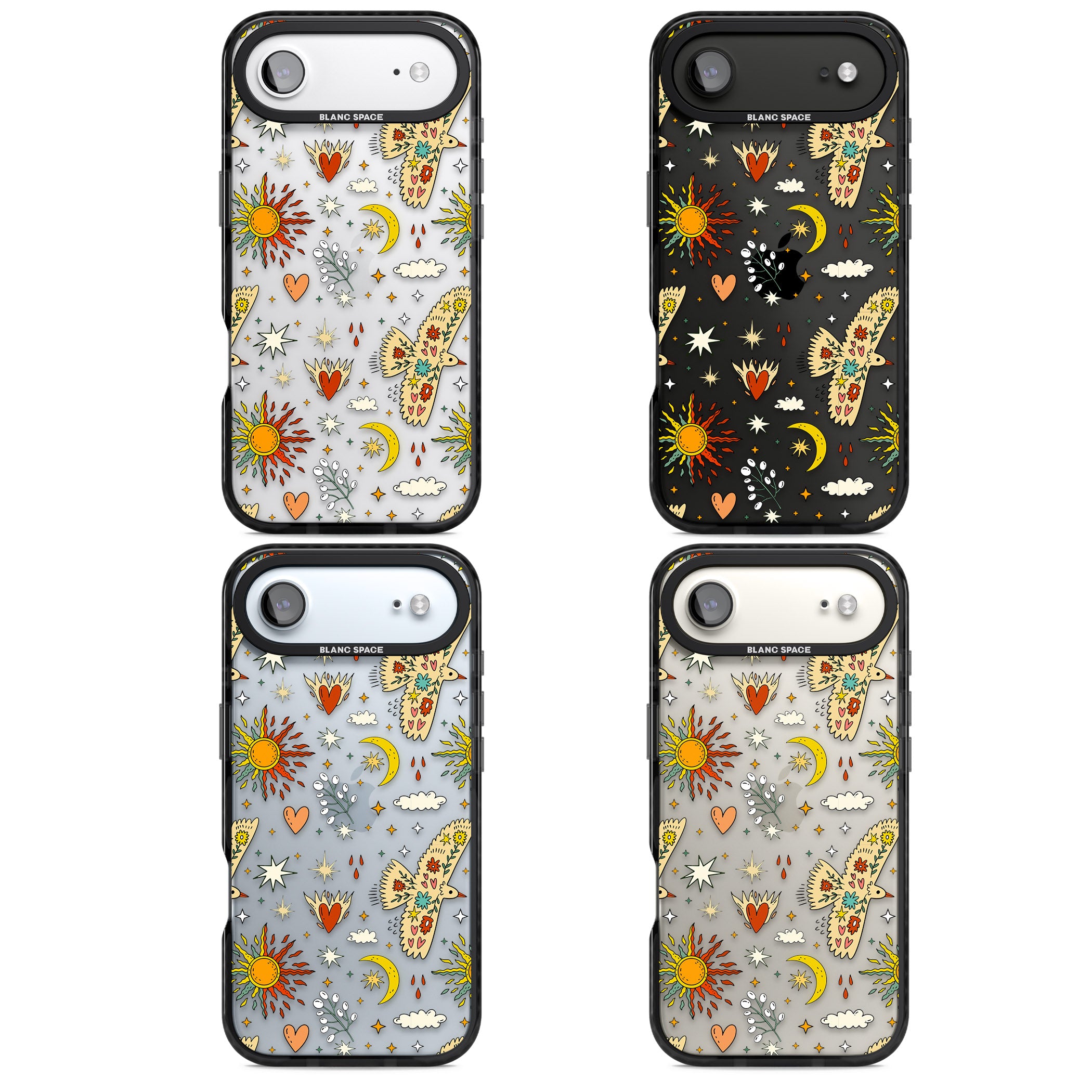 Boho Celestial Floral Bird Sun iPhone 17 Air Impact Black Phone Case APT Impact Protection