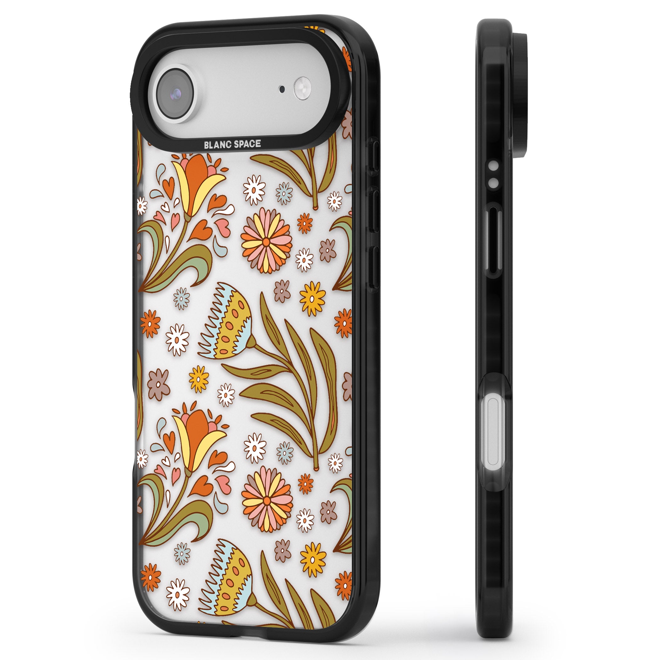 Boho Celestial Wildflower iPhone 17 Air Impact Black Phone Case Side Profile