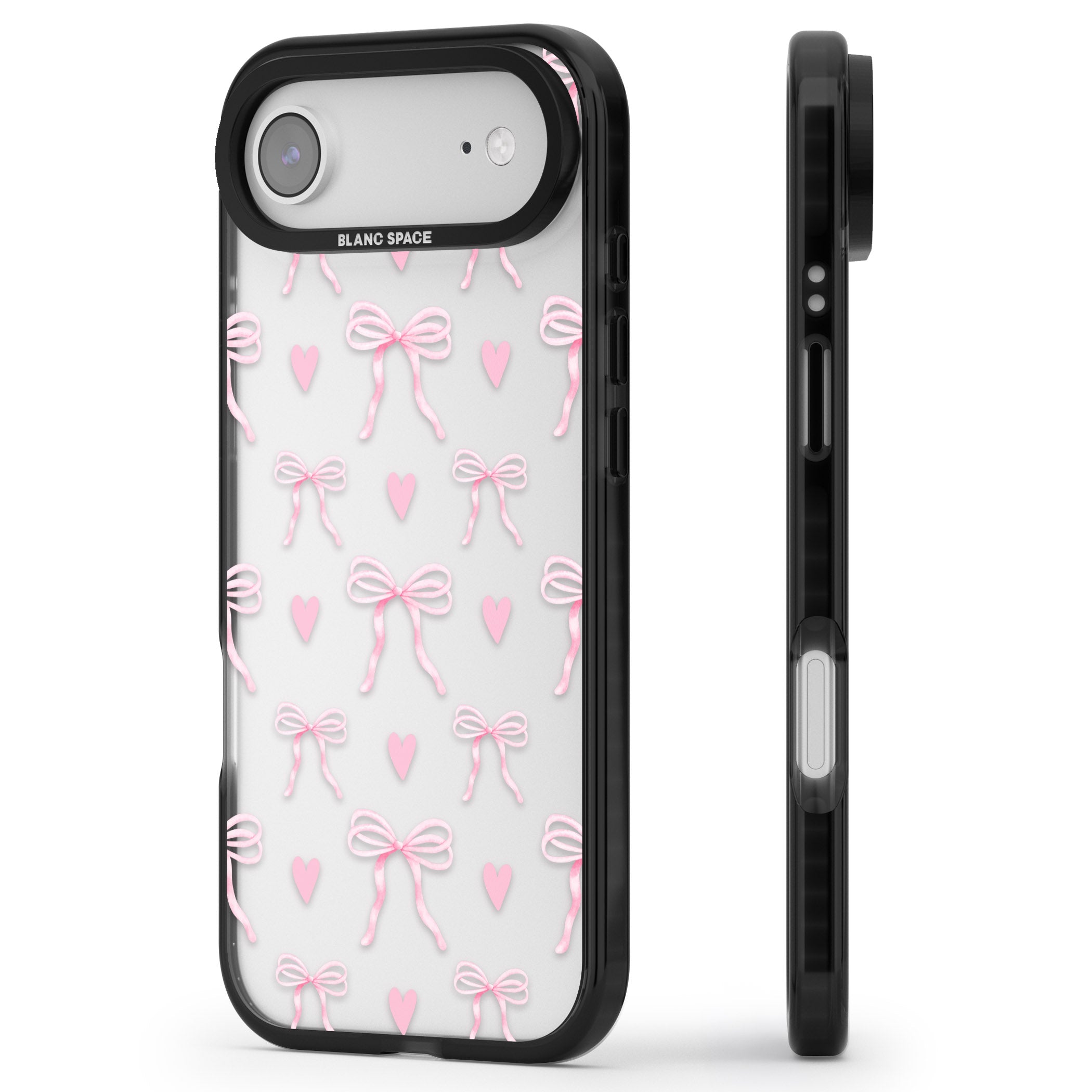 Pink Bows & Hearts iPhone 17 Air Impact Black Phone Case Side Profile