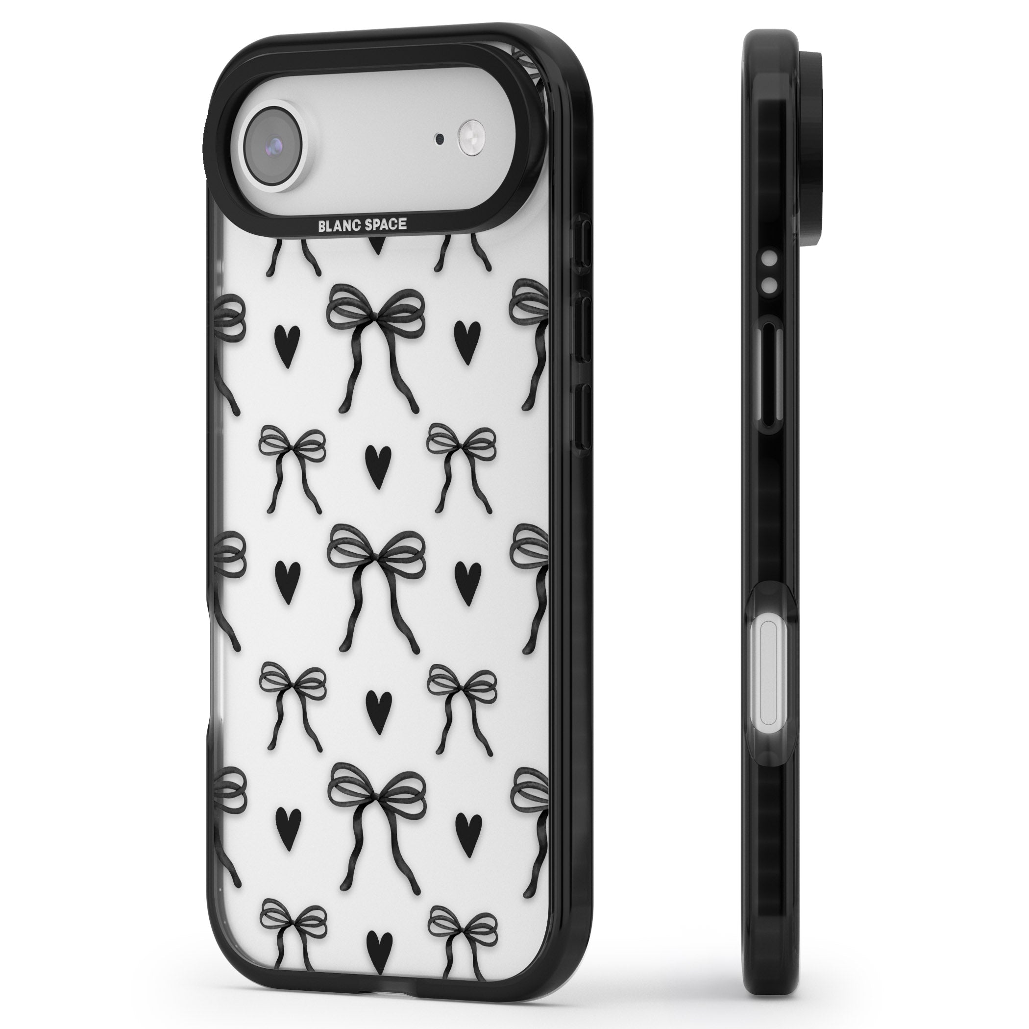 Black Bows & Hearts iPhone 17 Air Impact Black Phone Case Side Profile
