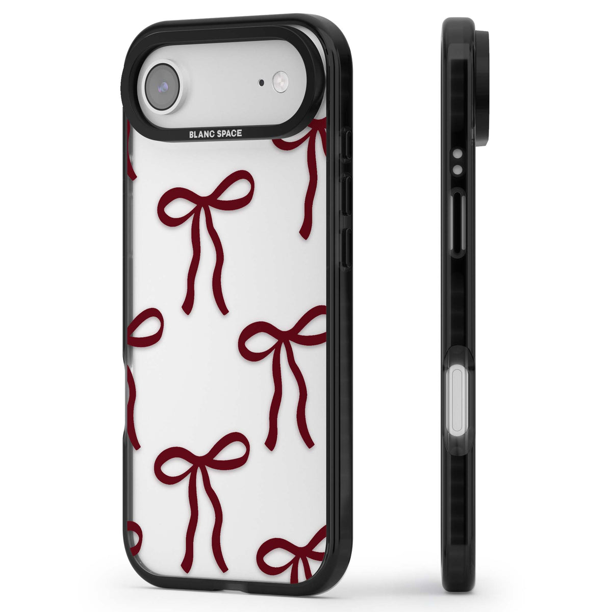 Burgundy Bows coquette iPhone case featuring hand-drawn burgundy red bows on a clear background | Clear Impact case for iPhone Air