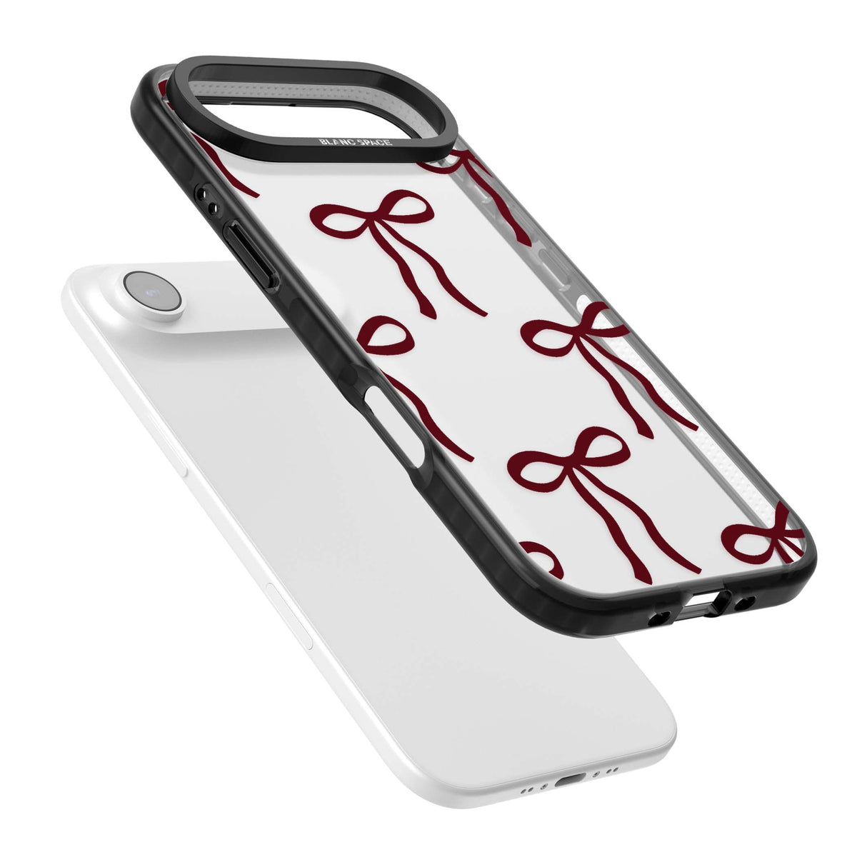 Burgundy Bows coquette iPhone case featuring hand-drawn burgundy red bows on a clear background | Clear Impact case for iPhone Air