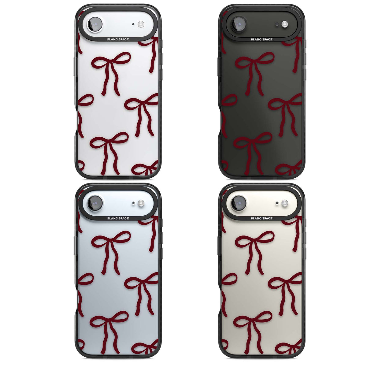 Burgundy Bows coquette iPhone case featuring hand-drawn burgundy red bows on a clear background | Clear Impact case for iPhone Air