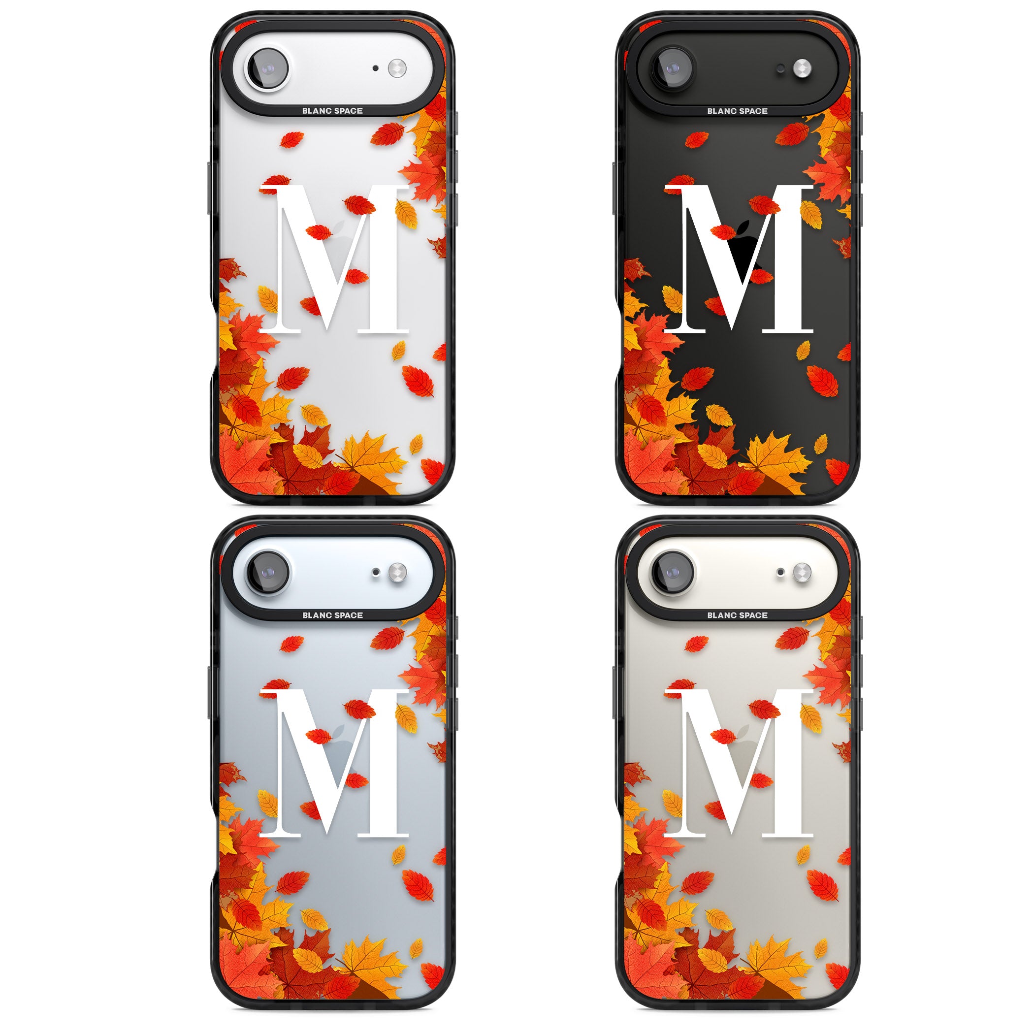 Personalised Autumn Leaves Monogram iPhone 17 Air Impact Black Phone Case APT Impact Protection