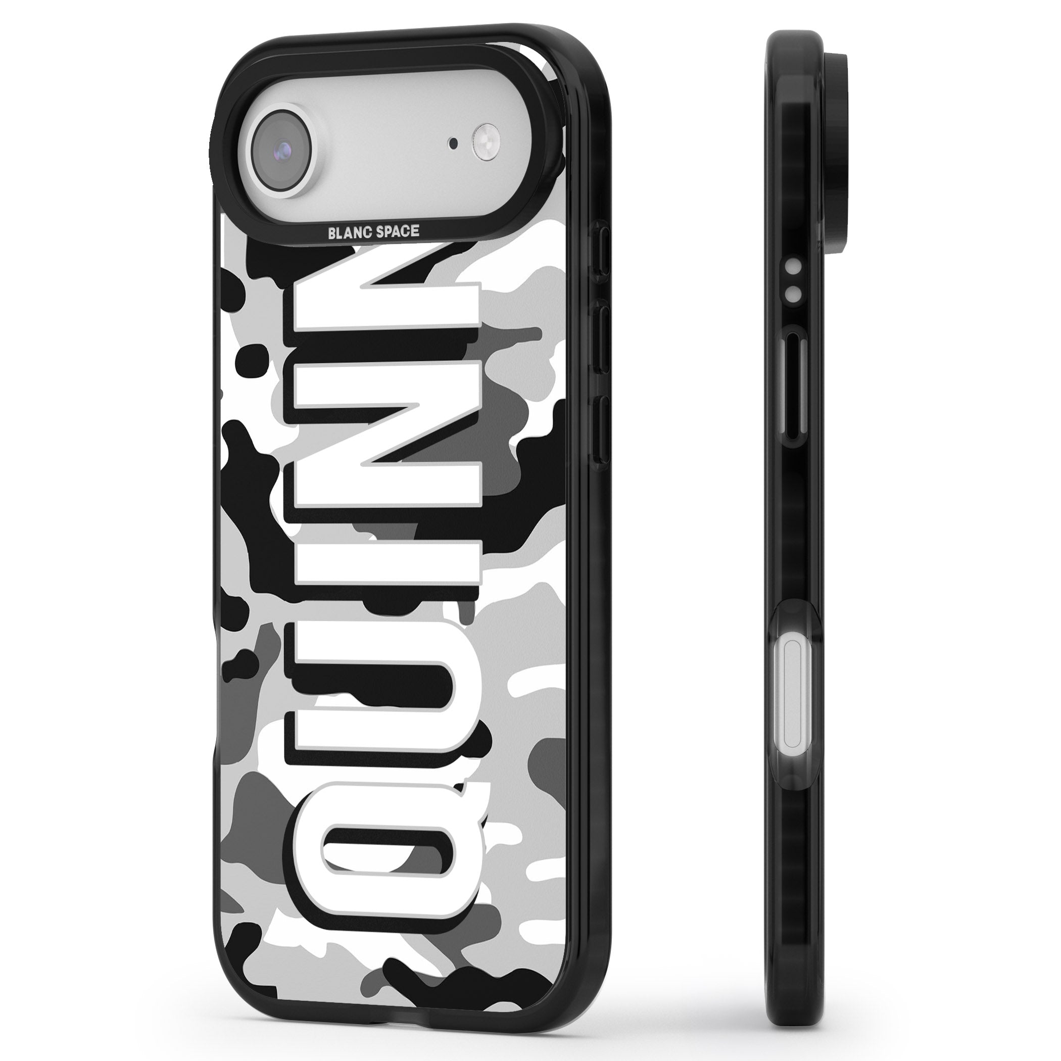 Personalised Greyscale Camo iPhone 17 Air Impact Black Phone Case Side Profile