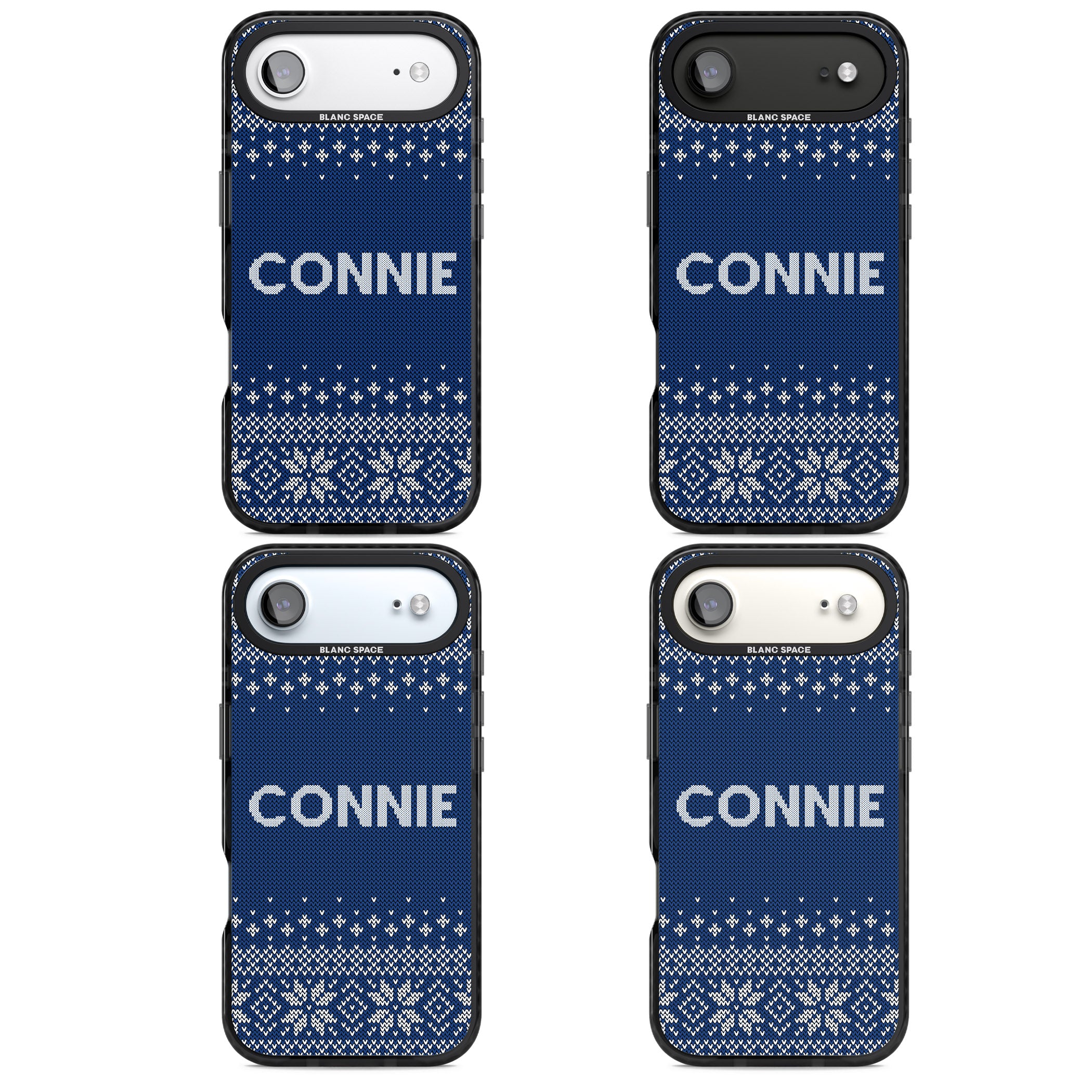 Personalised Blue Knitted Christmas iPhone 17 Air Impact Black Phone Case APT Impact Protection