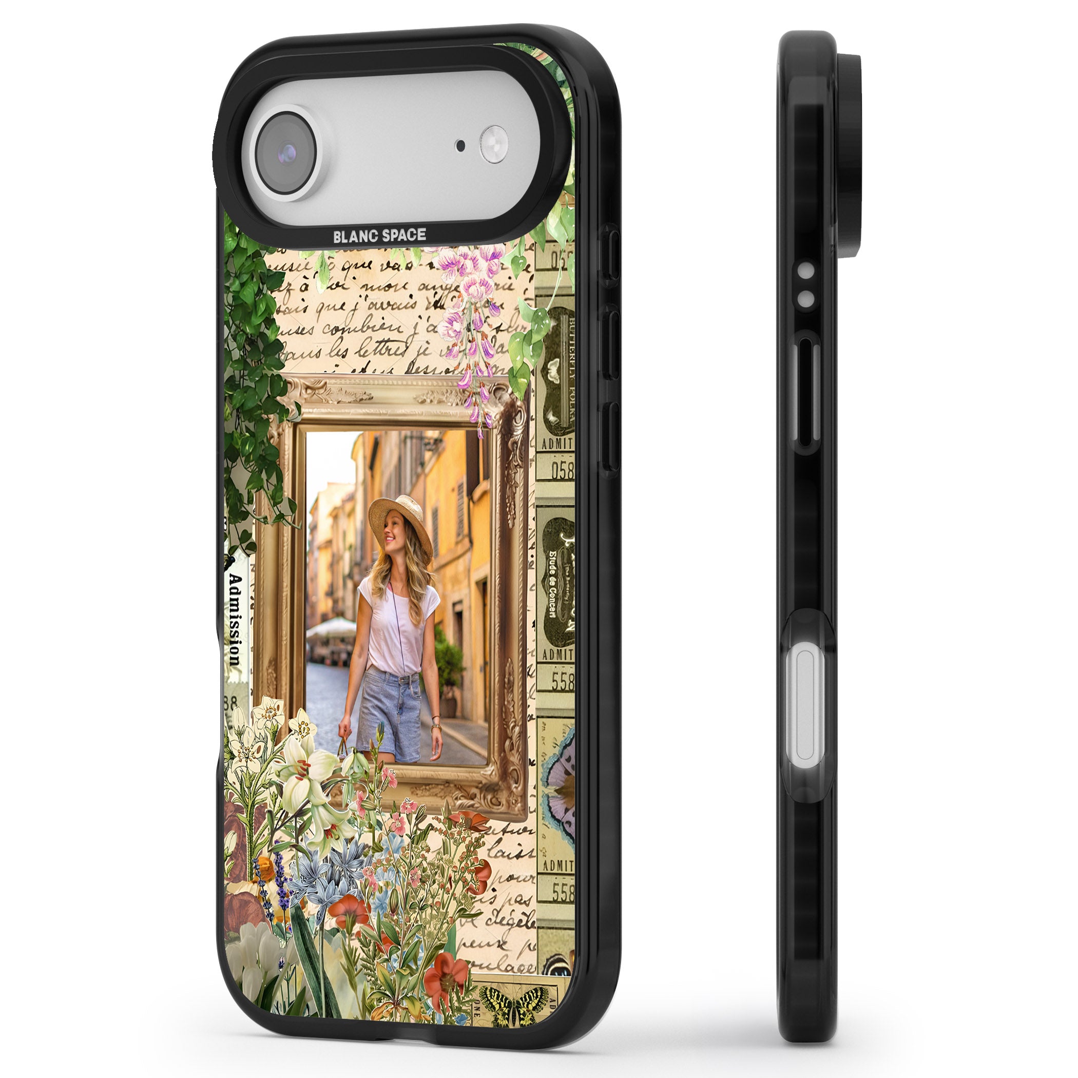 Personalised Tuscan Floral Collage Frame iPhone 17 Air Impact Black Phone Case Side Profile