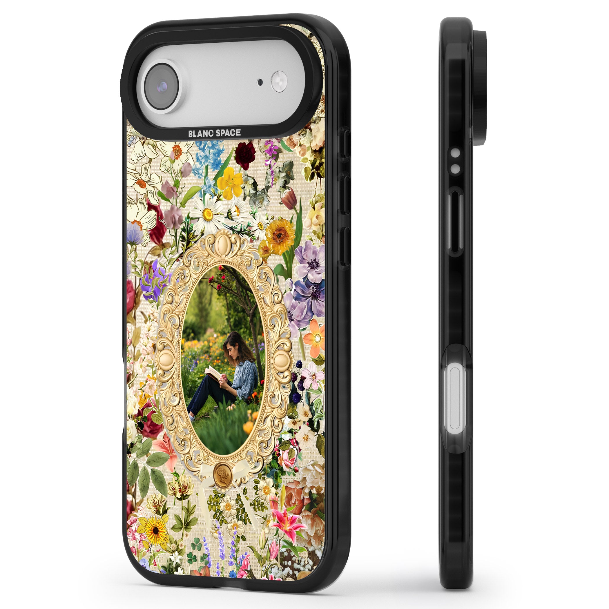 Personalised Vintage Wildflower Frame iPhone 17 Air Impact Black Phone Case Side Profile