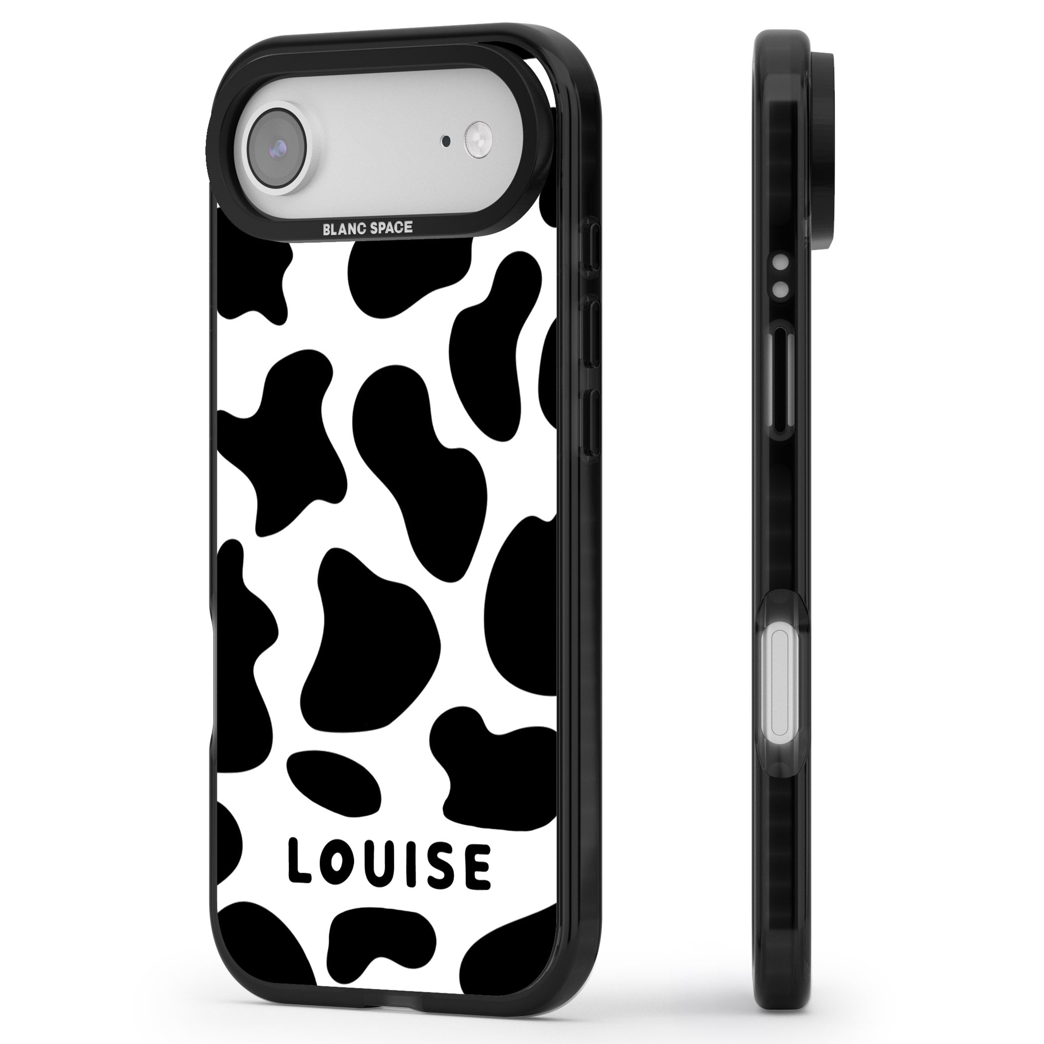 Personalised Cow Print iPhone 17 Air Impact Black Phone Case Side Profile