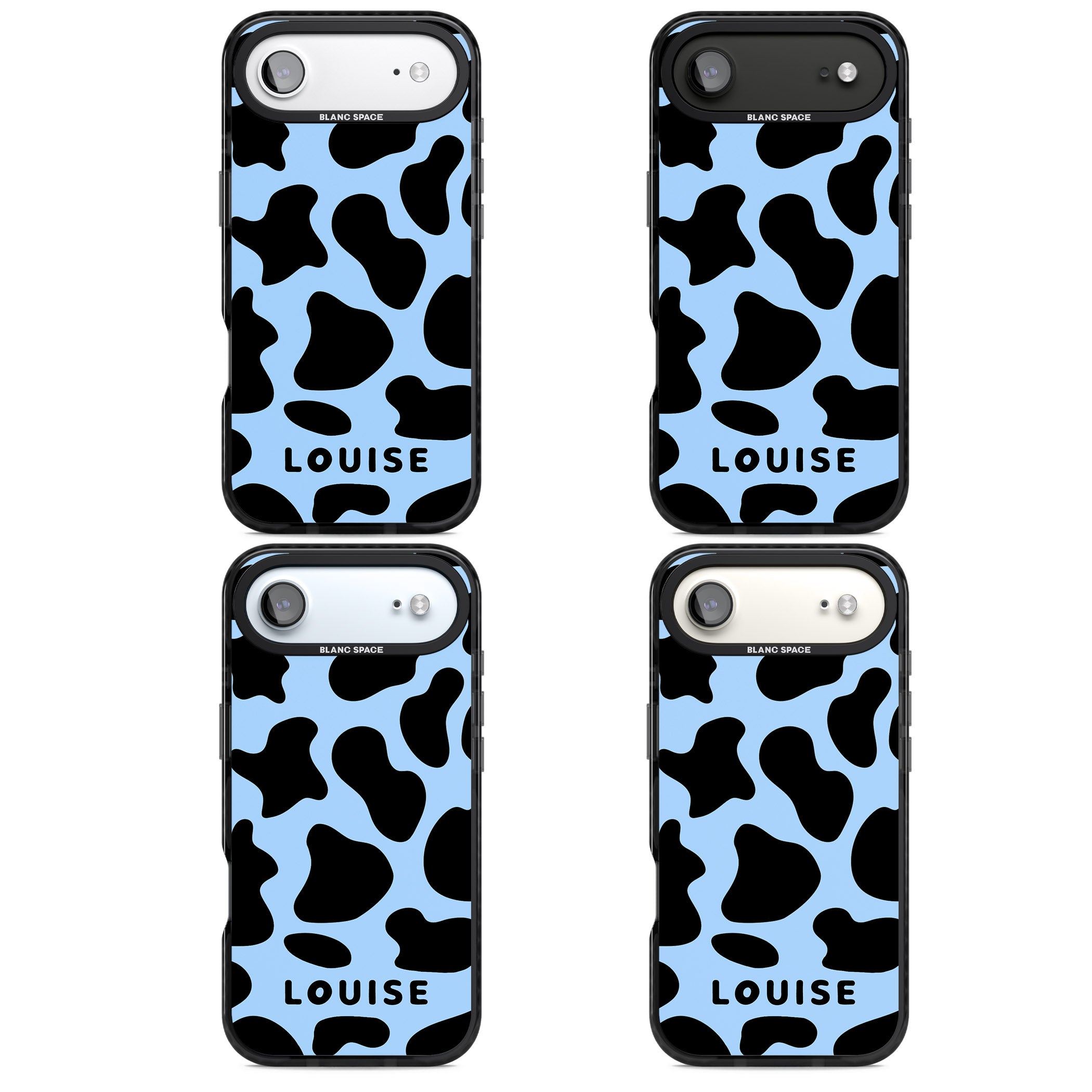 Personalised Blue And Black Cow Print iPhone 17 Air Impact Black Phone Case APT Impact Protection