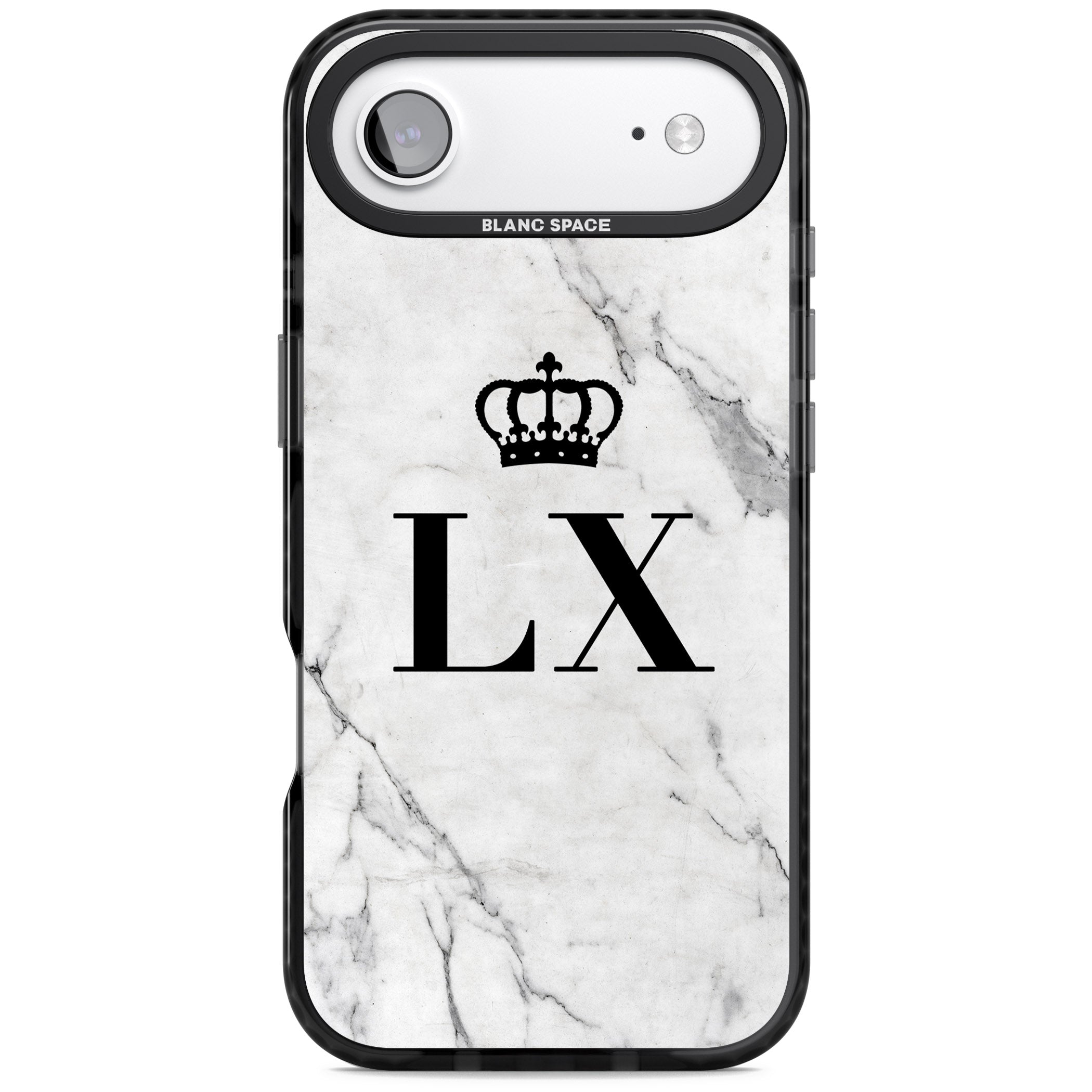 Personalised Initial Crown Marble iPhone 17 Air Impact Black Phone Case
