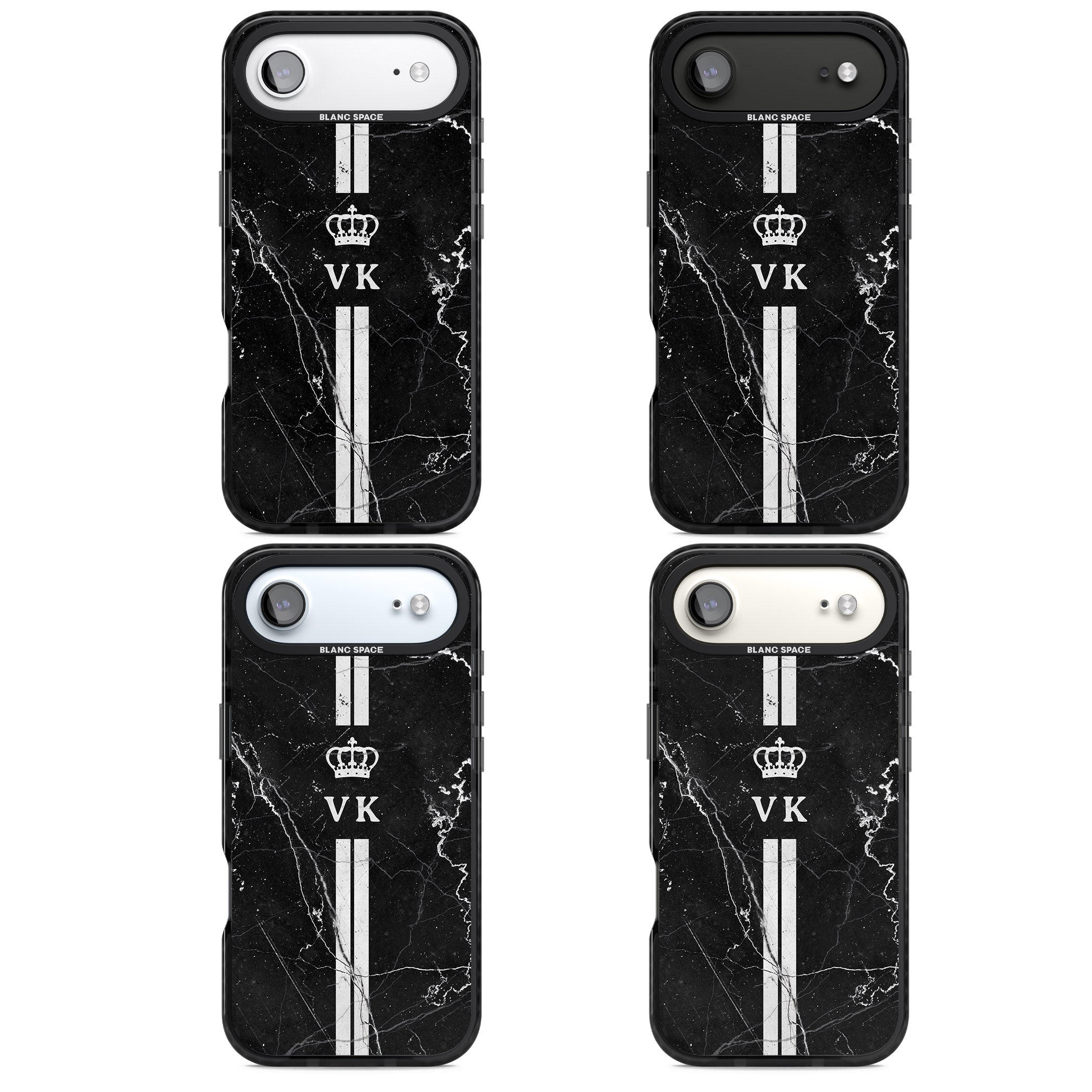 Personalised Black Marble Stripe Initials iPhone 17 Air Impact Black Phone Case APT Impact Protection