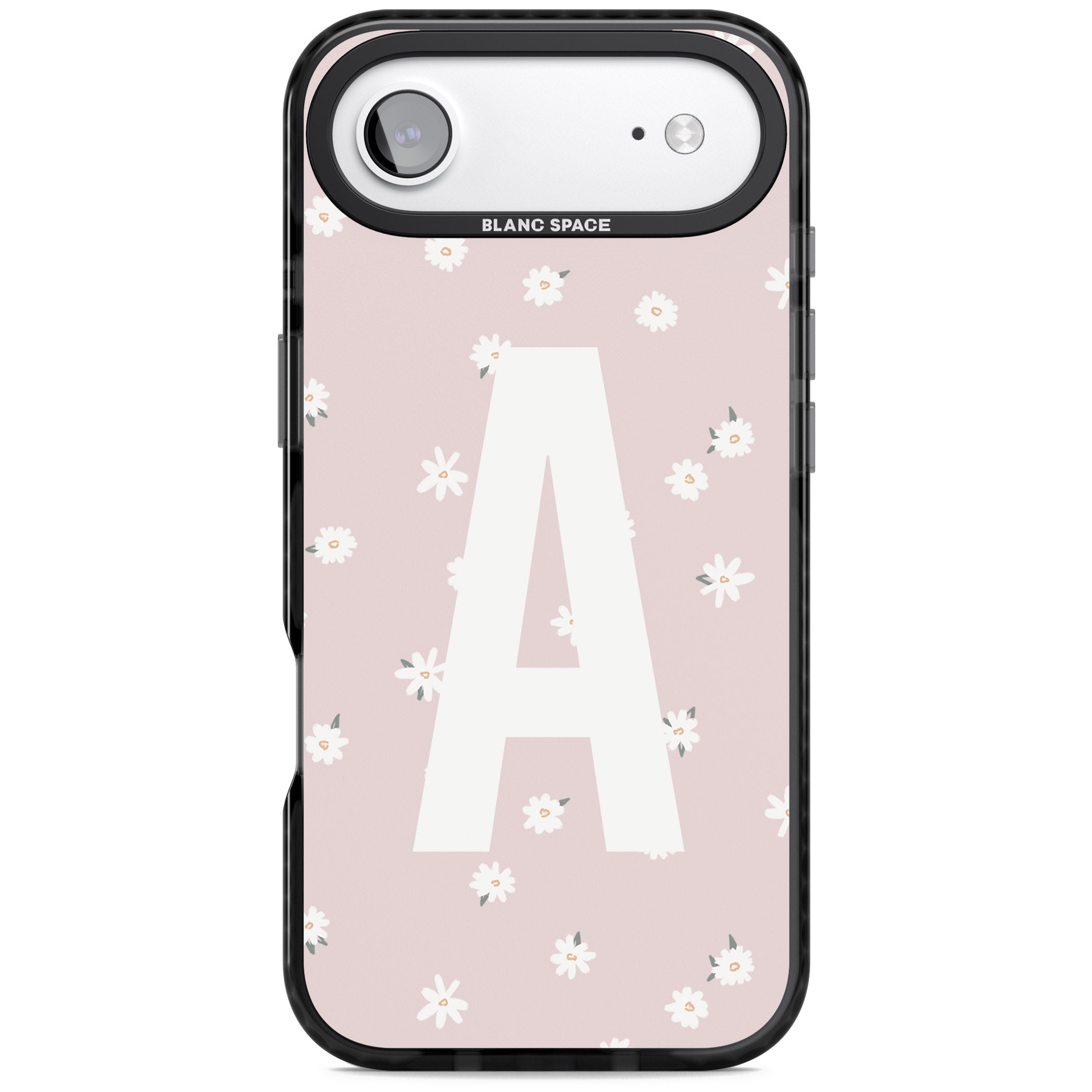 Personalised Pink Daisy Initial iPhone 17 Air Impact Black Phone Case
