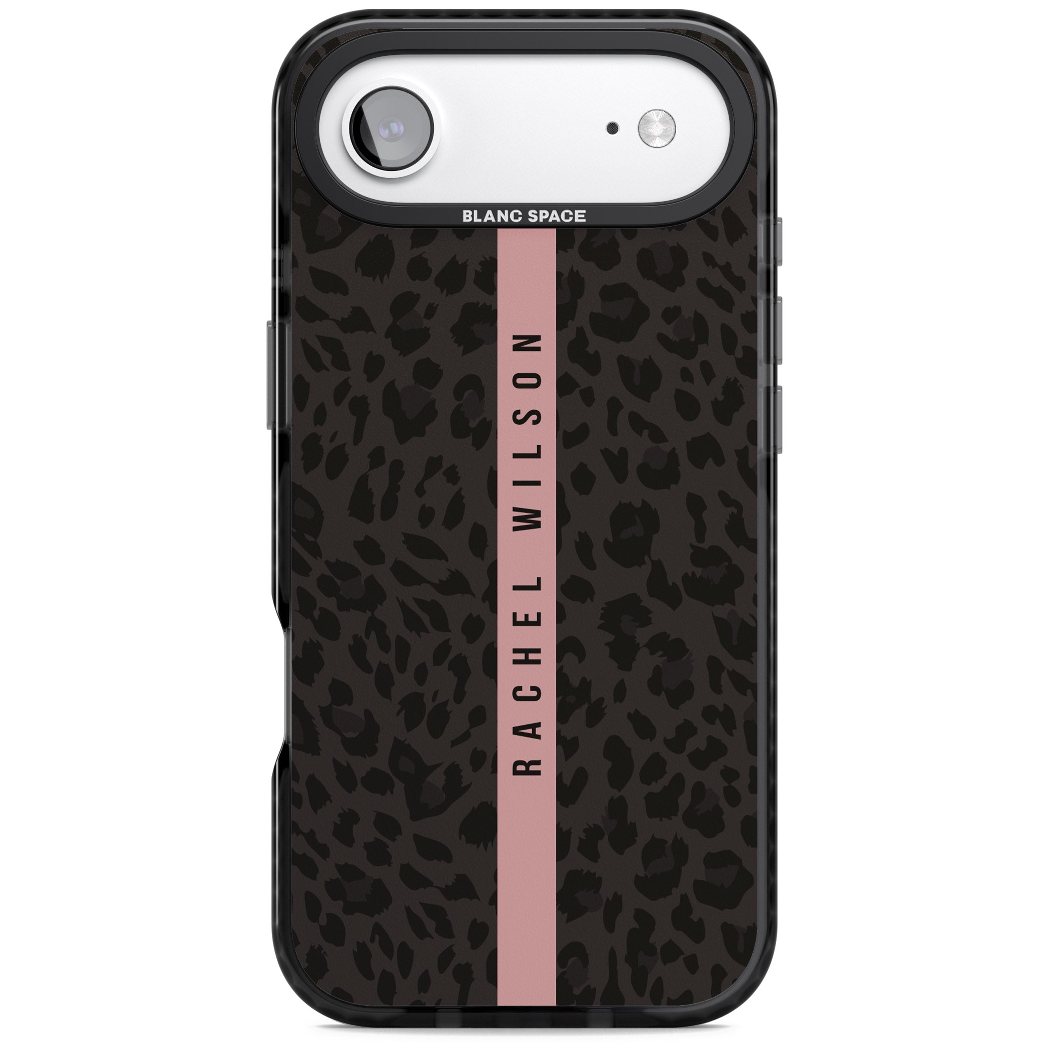 Personalised Pink Stripe Leopard iPhone 17 Air Impact Black Phone Case