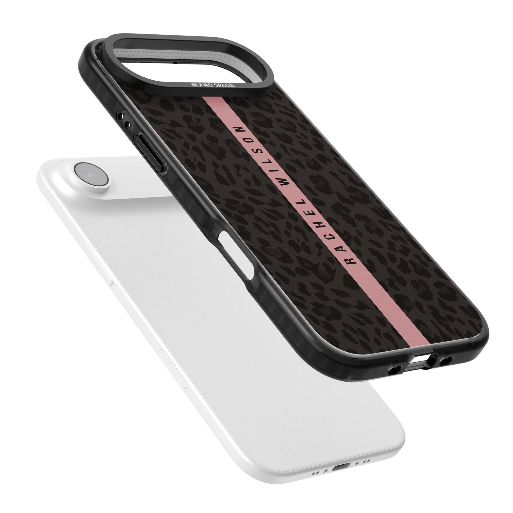 Personalised Pink Stripe Leopard iPhone 17 Air Impact Black Phone Case Colours